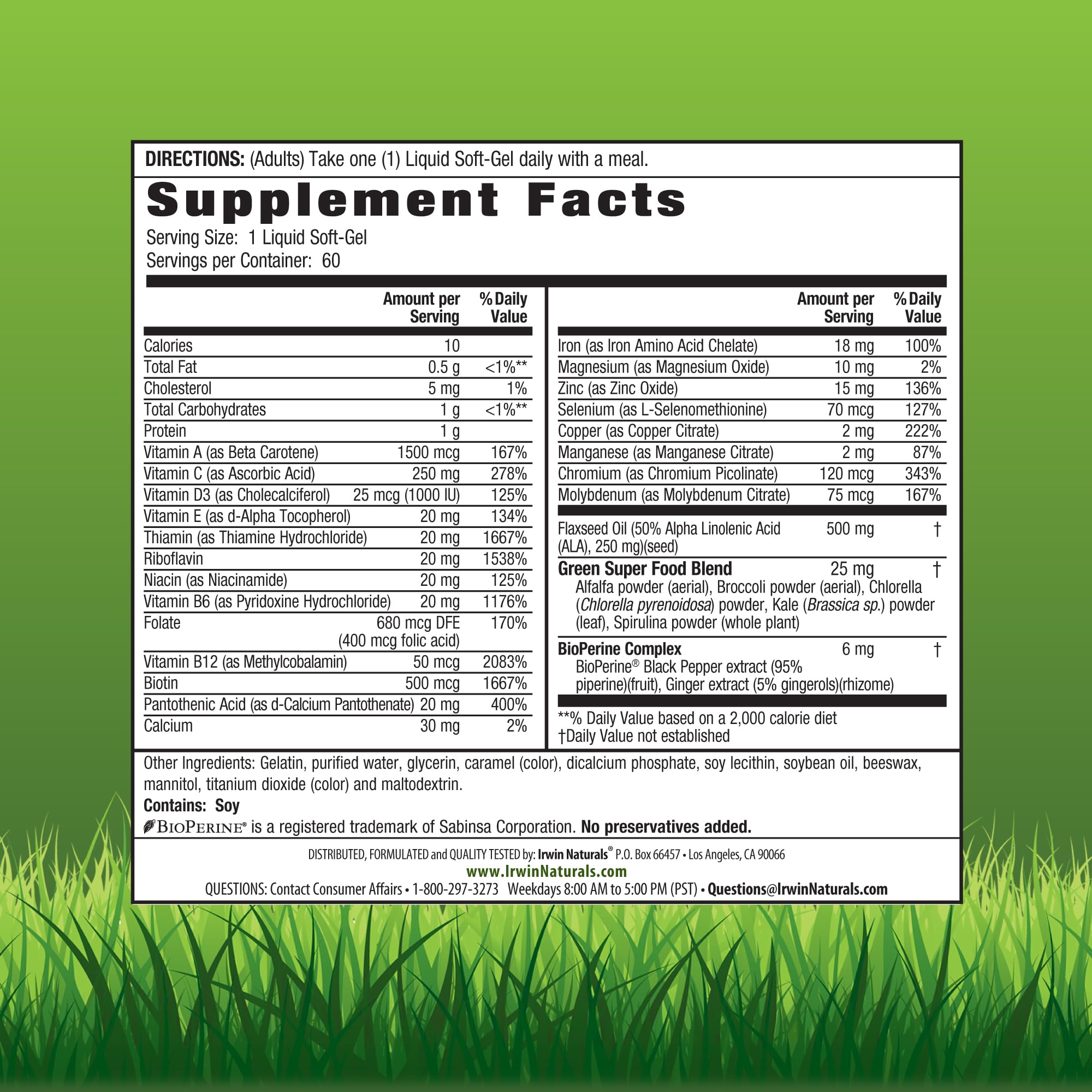 Irwin Naturals Only One, gélules-liquides-fer, soutien potentiel à l’absorption du fer.
