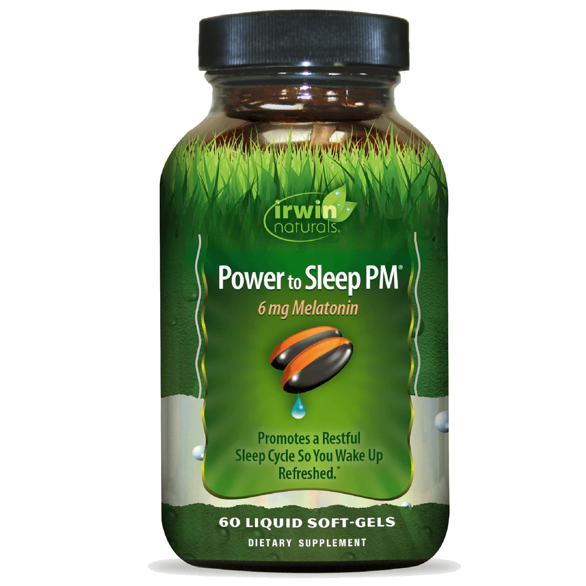 Irwin Naturals Power to Sleep PM — bouteille prête pour un rituel nocturne relaxant.