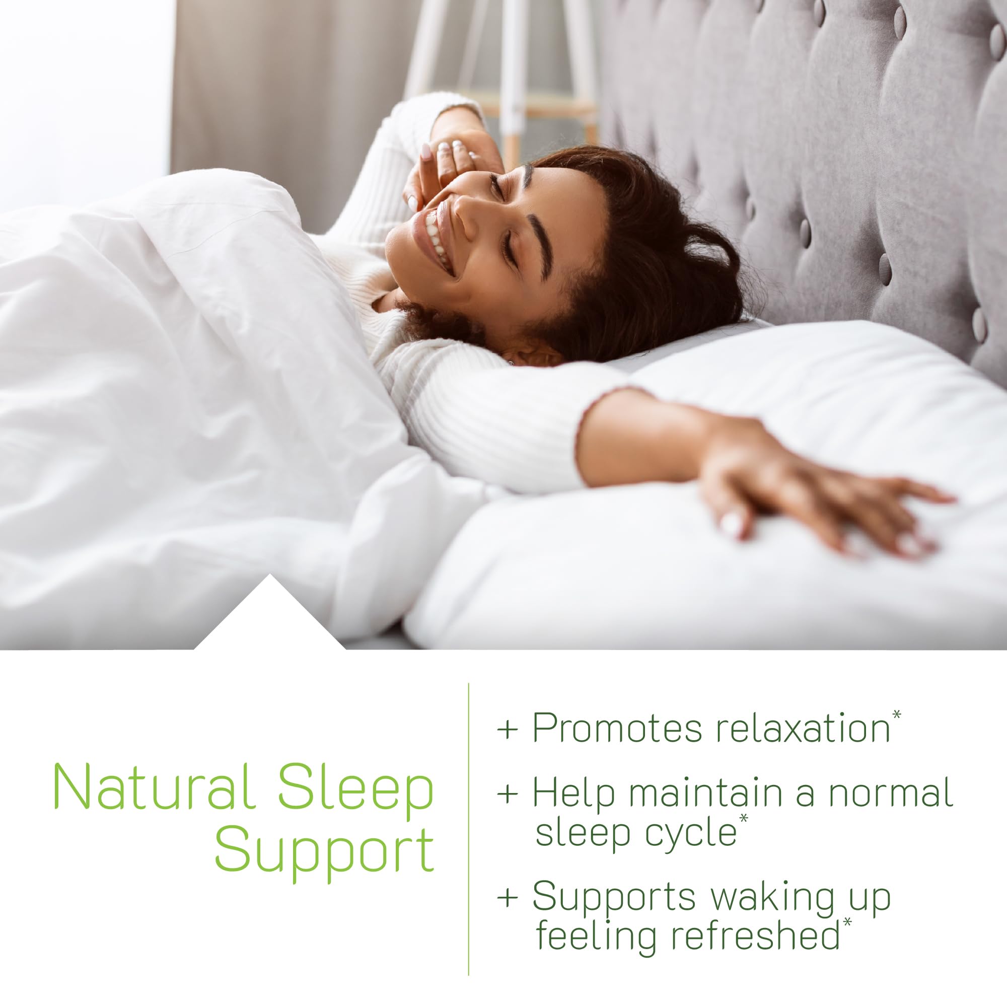 Étiquette Power to Sleep PM montrant les ingrédients apaisants et leurs usages.