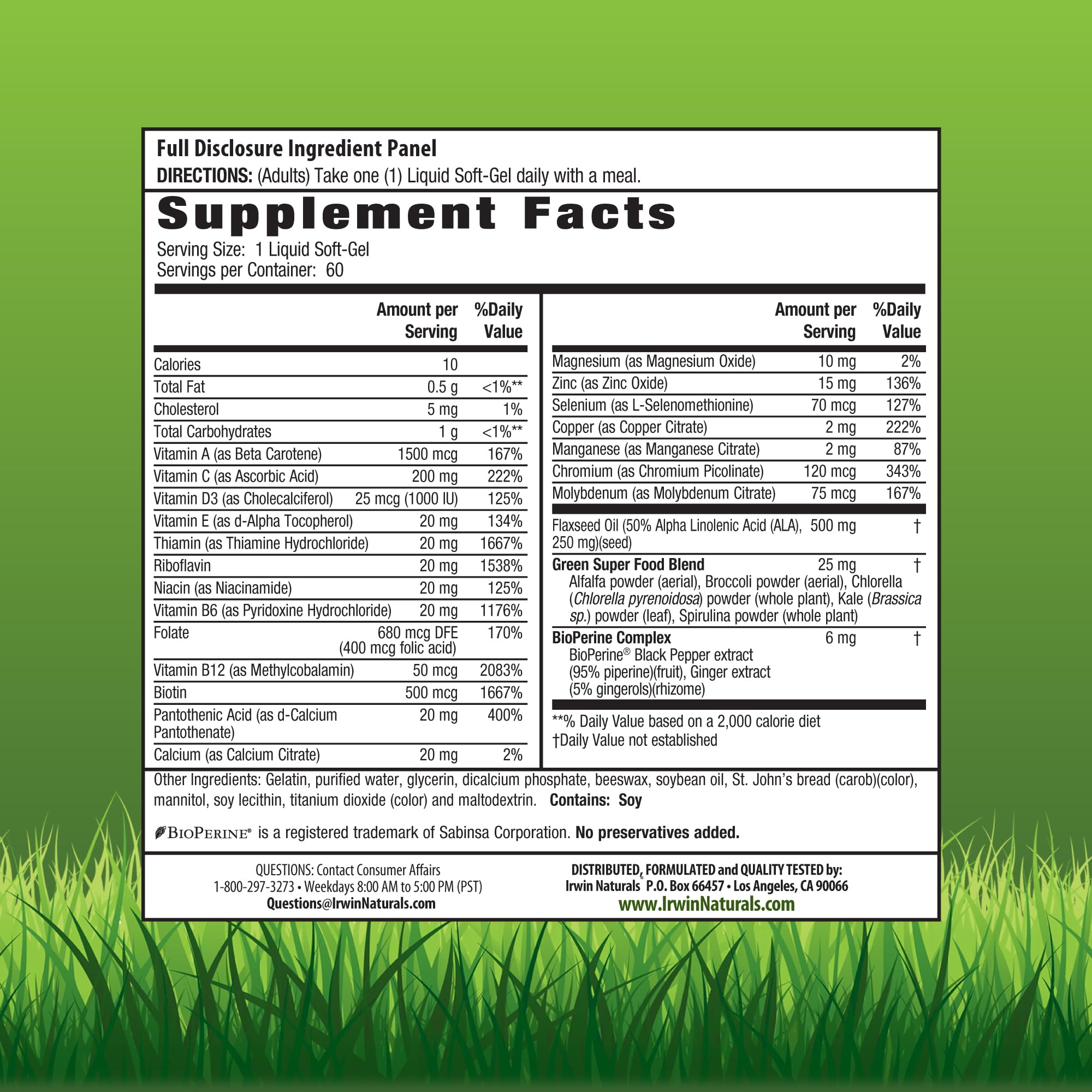 Irwin Naturals Un-Seul Gel-Liquide Multi, capsules visibles et faciles à prendre.