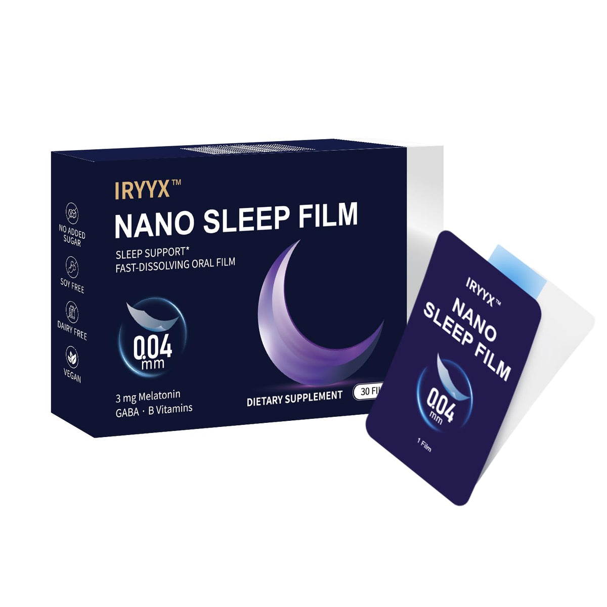 IRYYX bande Sommeil Nano végane, dissolution rapide sur la langue pour un repos pratique.