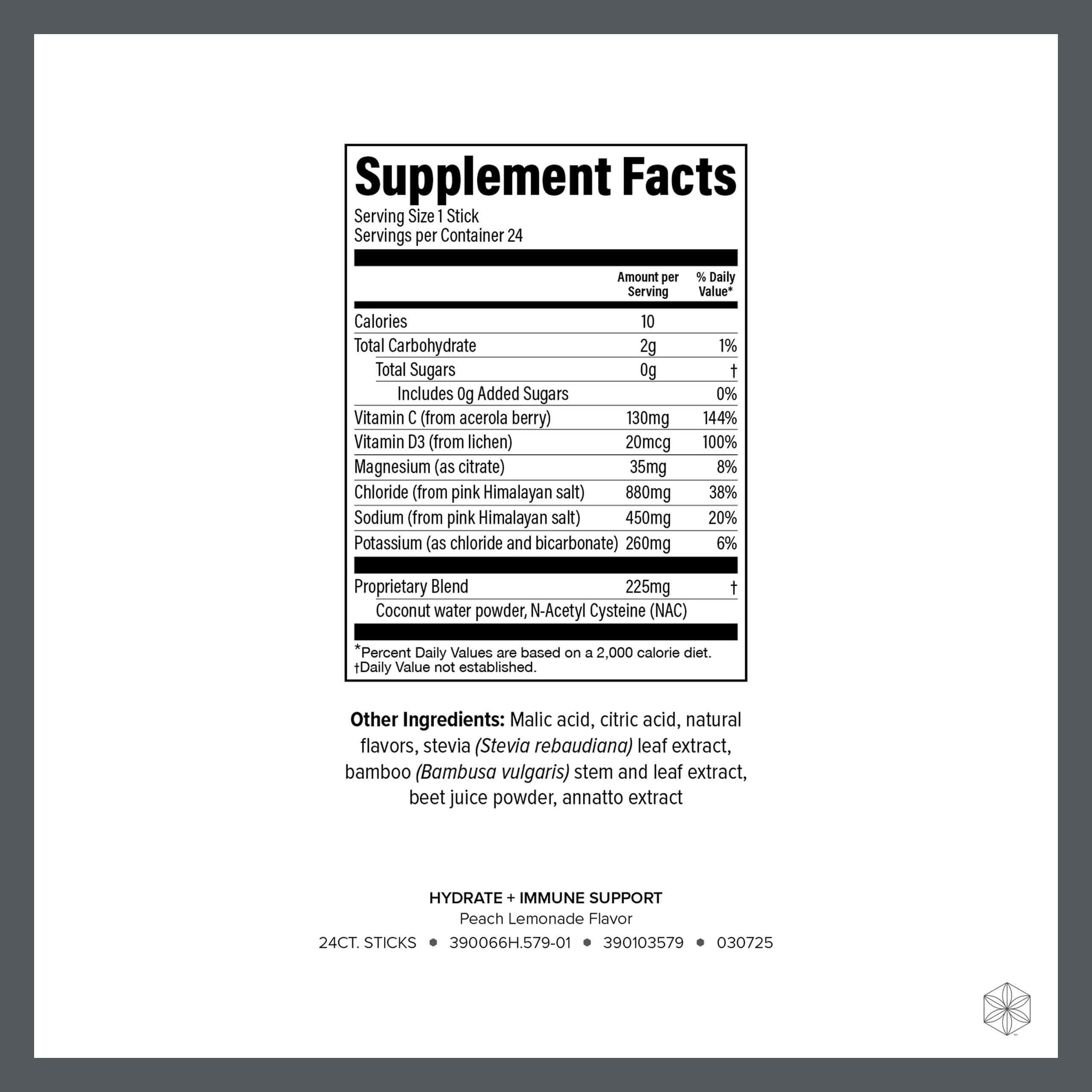 Stick pêche citronnade Isagenix Hydrate Immunité, pratique à emporter pour hydratation rapide.
