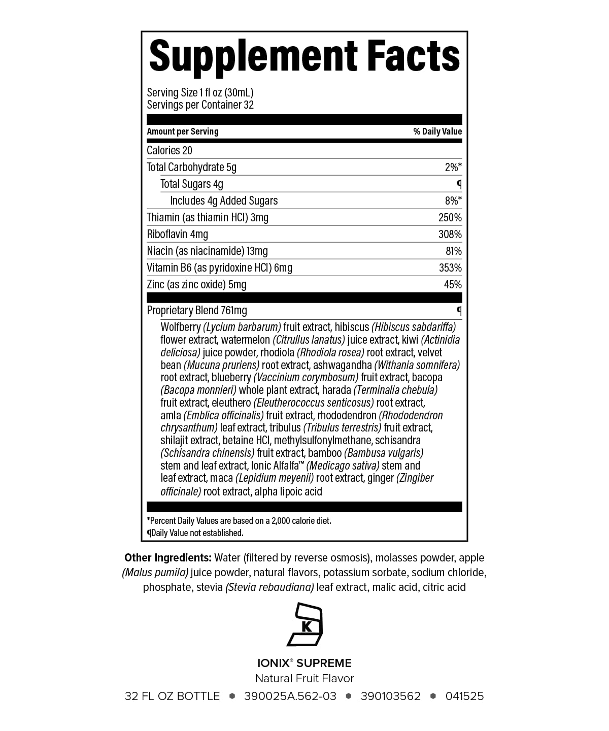 Ionix Supreme Isagenix – ingrédients B12/B6/Niacine visibles, énergie et clarté.