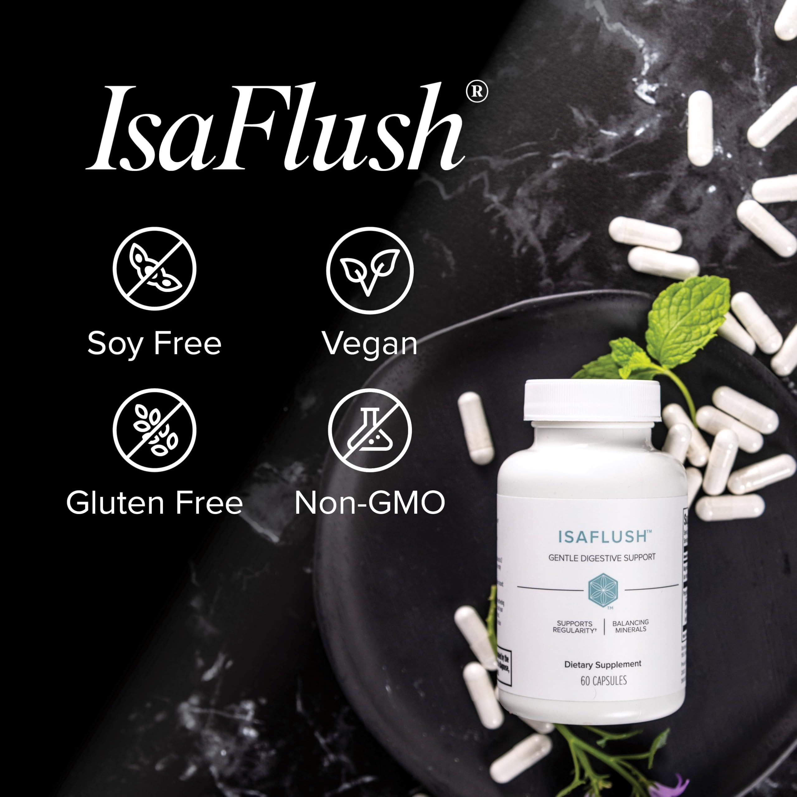 Isagenix IsaFlush extraits botaniques apportant un soutien digestif naturel.