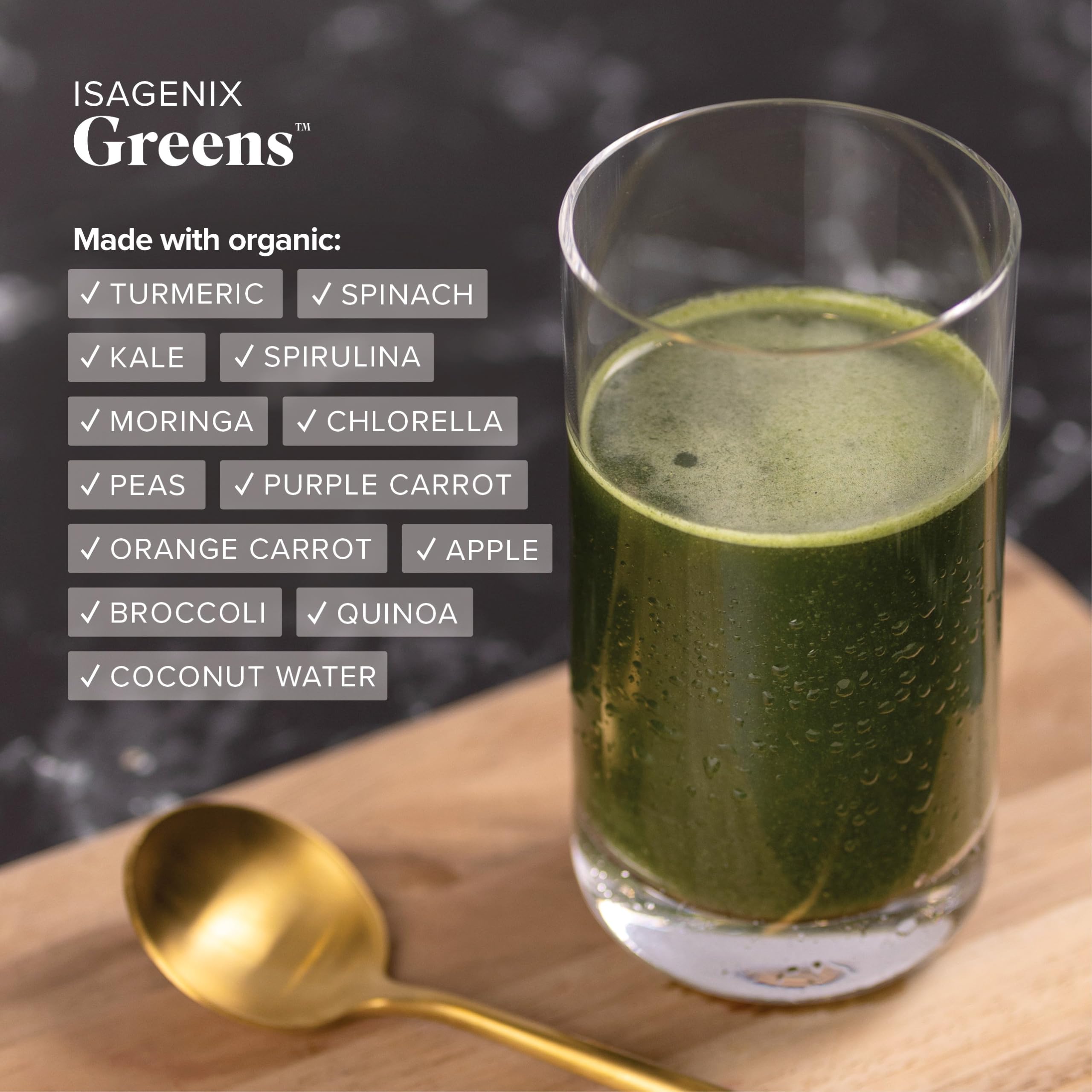 Isagenix Moringa Greens, sans arômes artificiels, saveur fruitée naturelle et agréable.