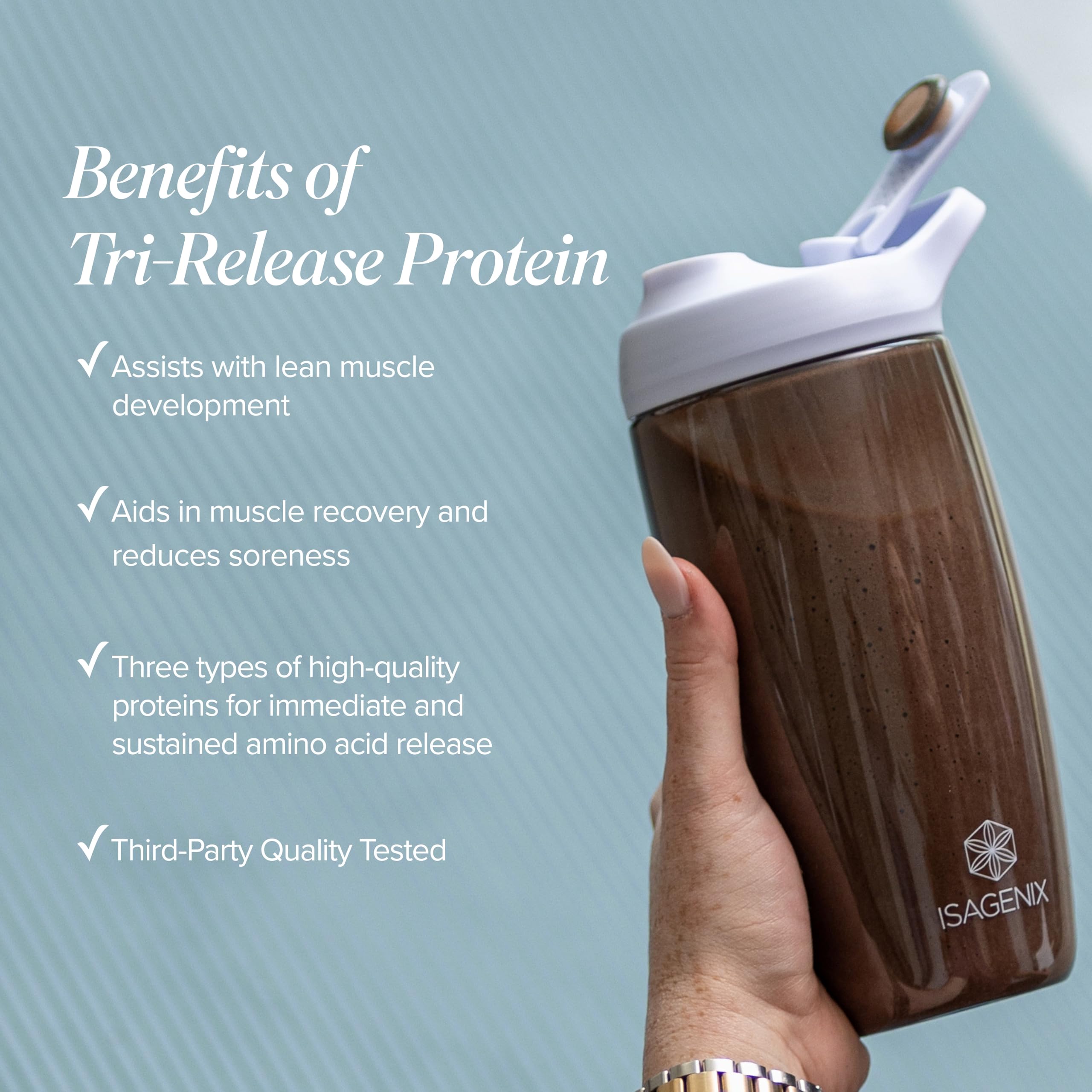 Isagenix Tri-Release Protéine, mélange-protéines riche pour soutien musculaire.