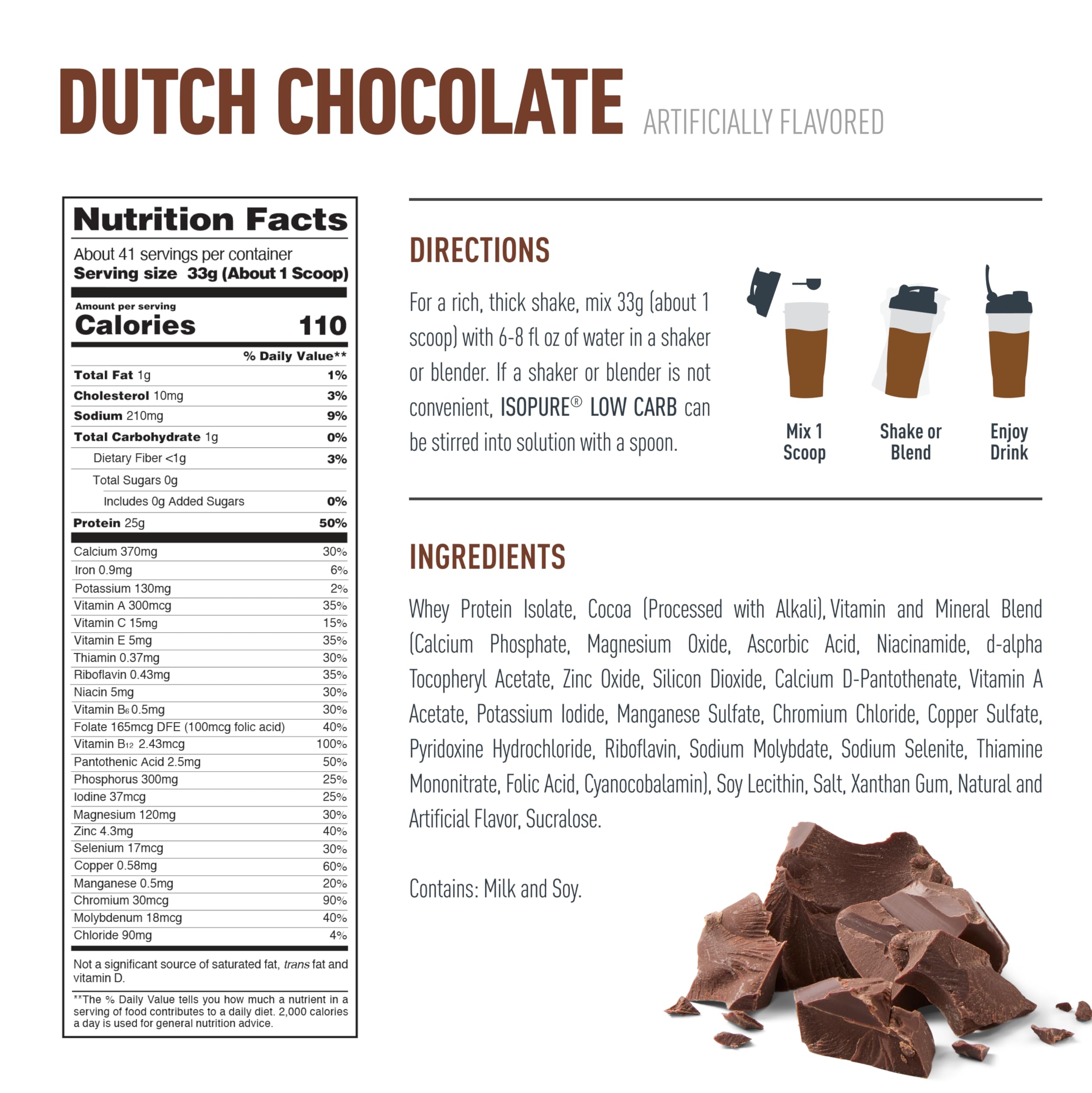 Isopure protéine isolate chocolat néerlandais ingrédients équilibrés et riches