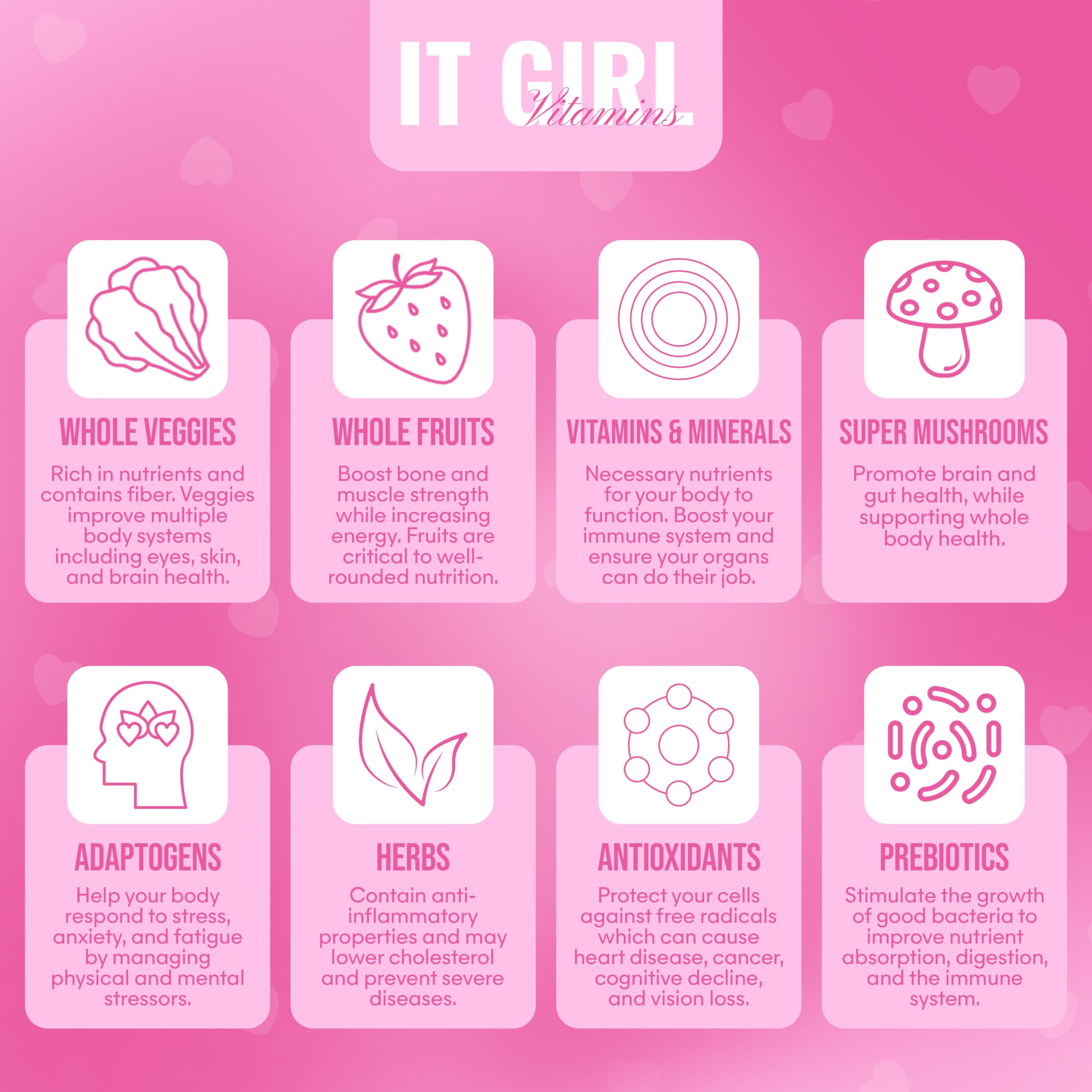 It Girl Vitamins gommes utilisation quotidienne, pratique à emporter.