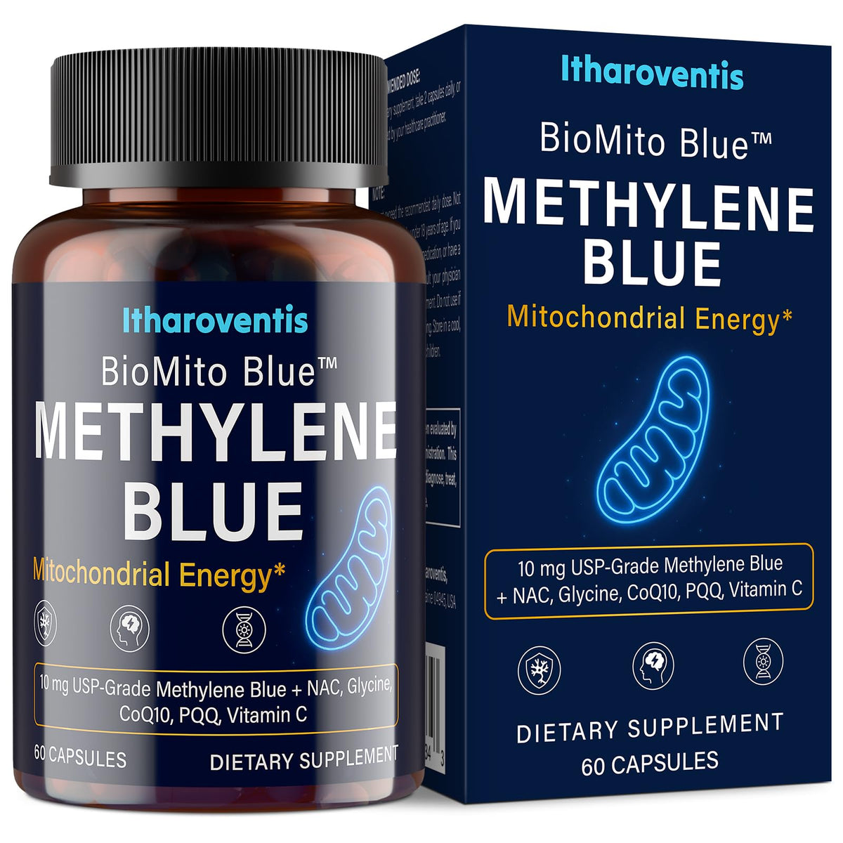 Itharoventis Methylene Blue: capsules pharmaceutiques; soutien potentiel à la concentration.