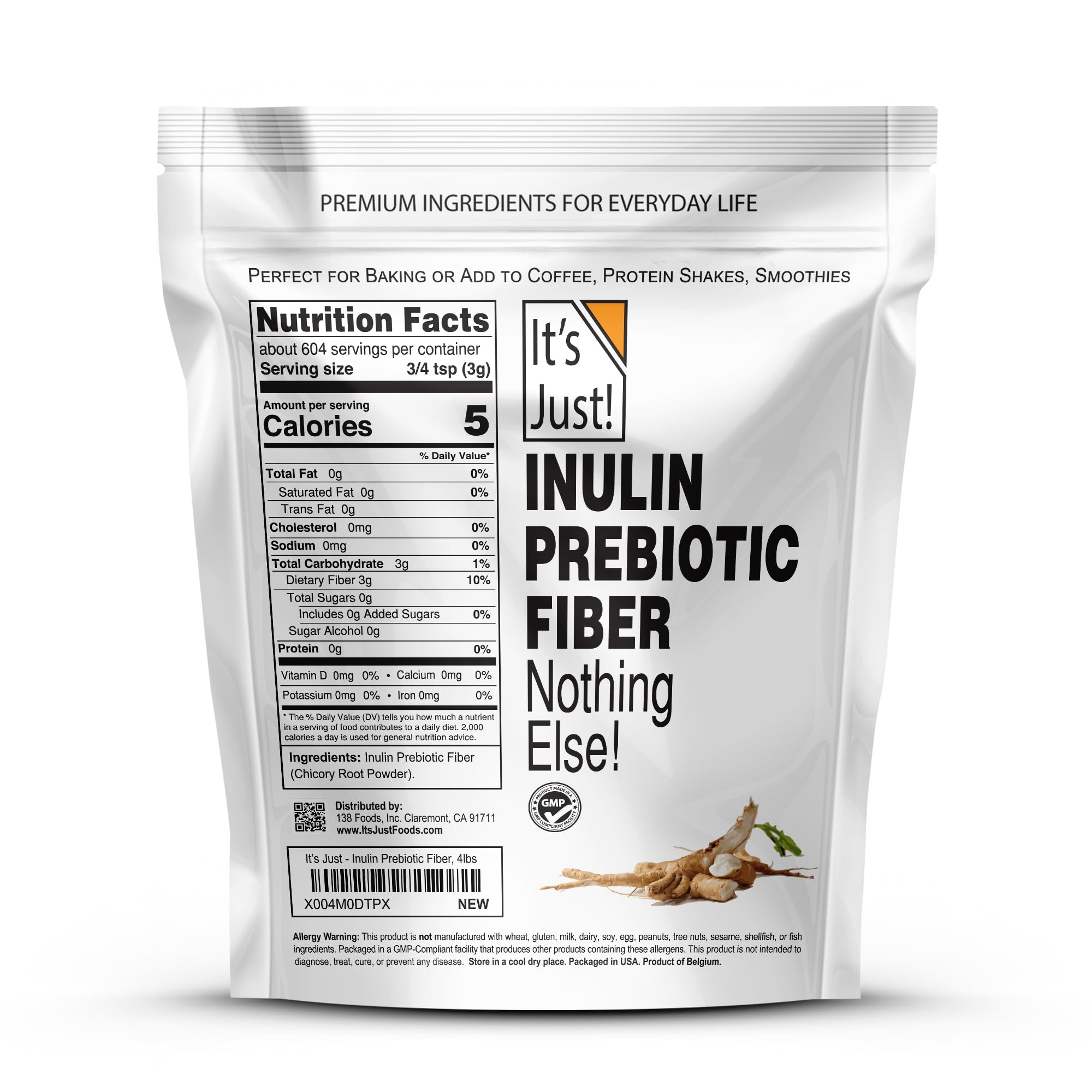 Its Just! Inuline prébiotique, poudre chicorée – cuillere-doseuse facilite le dosage.
