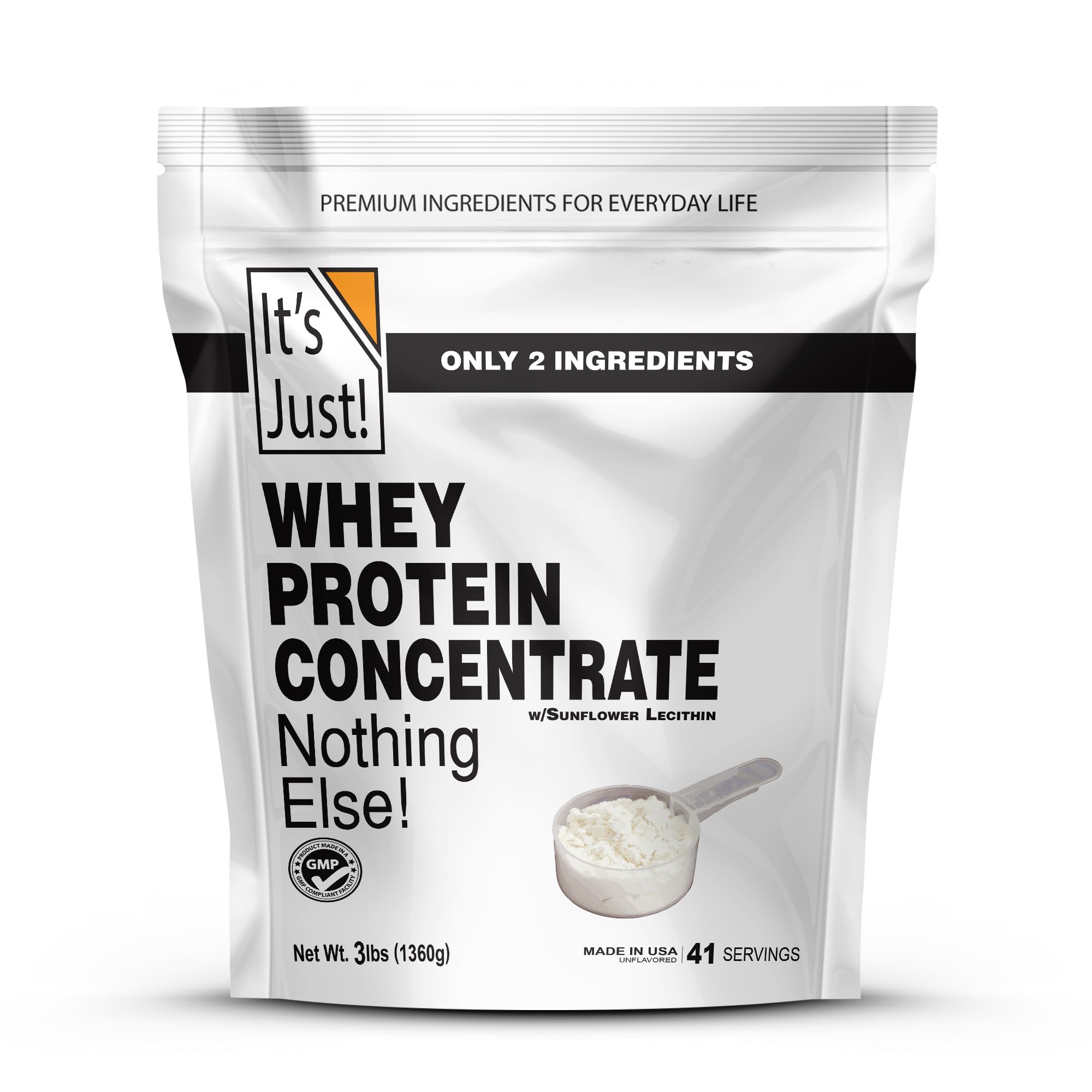 It's Just! Protéine whey non aromatisée en emballage États‑Unis, pureté élevée.