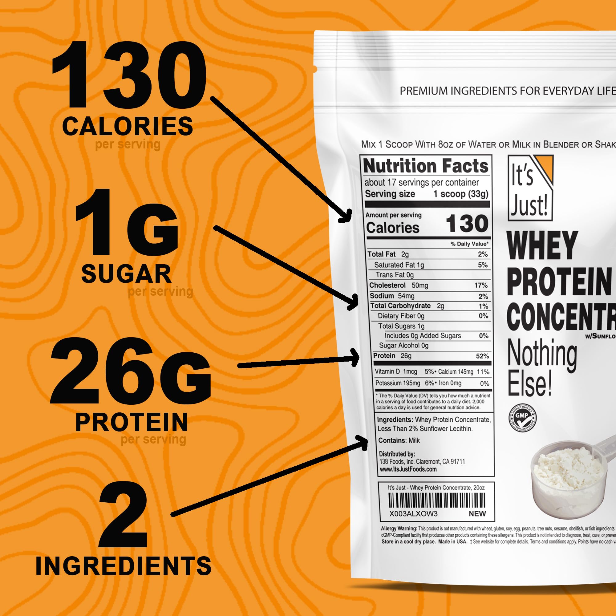 It's Just! Protéine whey concentrée neutre prête à être ajoutée aux recettes.