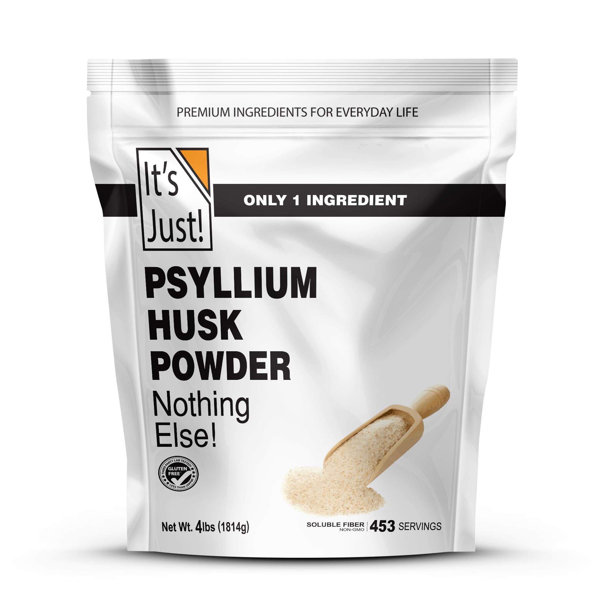 Its Just! Poudre psyllium finement moulée pour un mélange rapide et riche en fibres.