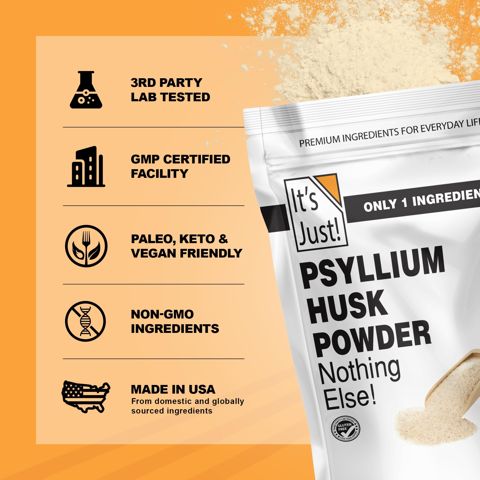 It's Just! Poudre de psyllium idéale pour recettes faibles en glucides.