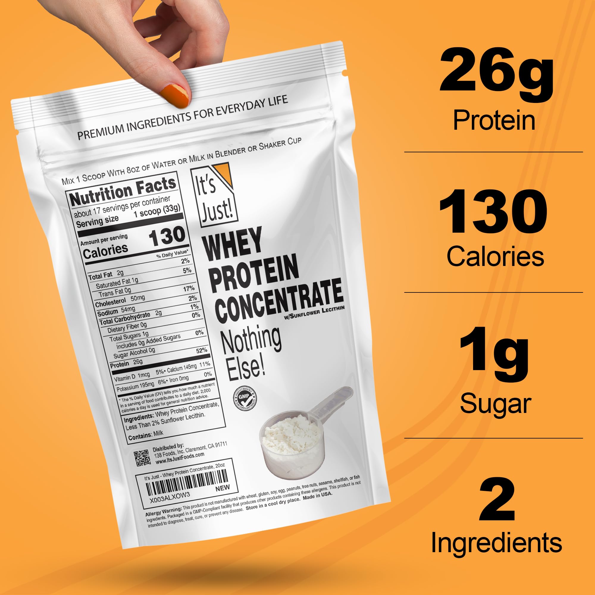 It's Just! fabriqué aux États‑Unis, whey concentrée WPC-80 de haute pureté