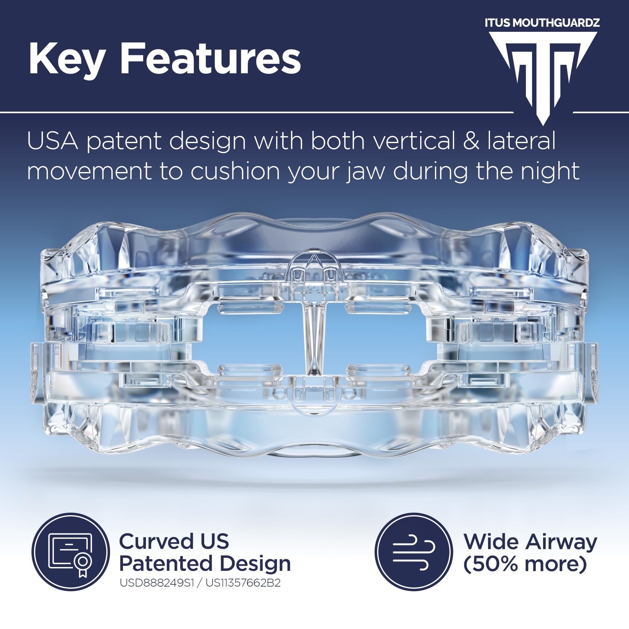Itus Mouthguardz SilentZPro 2.0 — vue avant, taille moyenne adaptée.