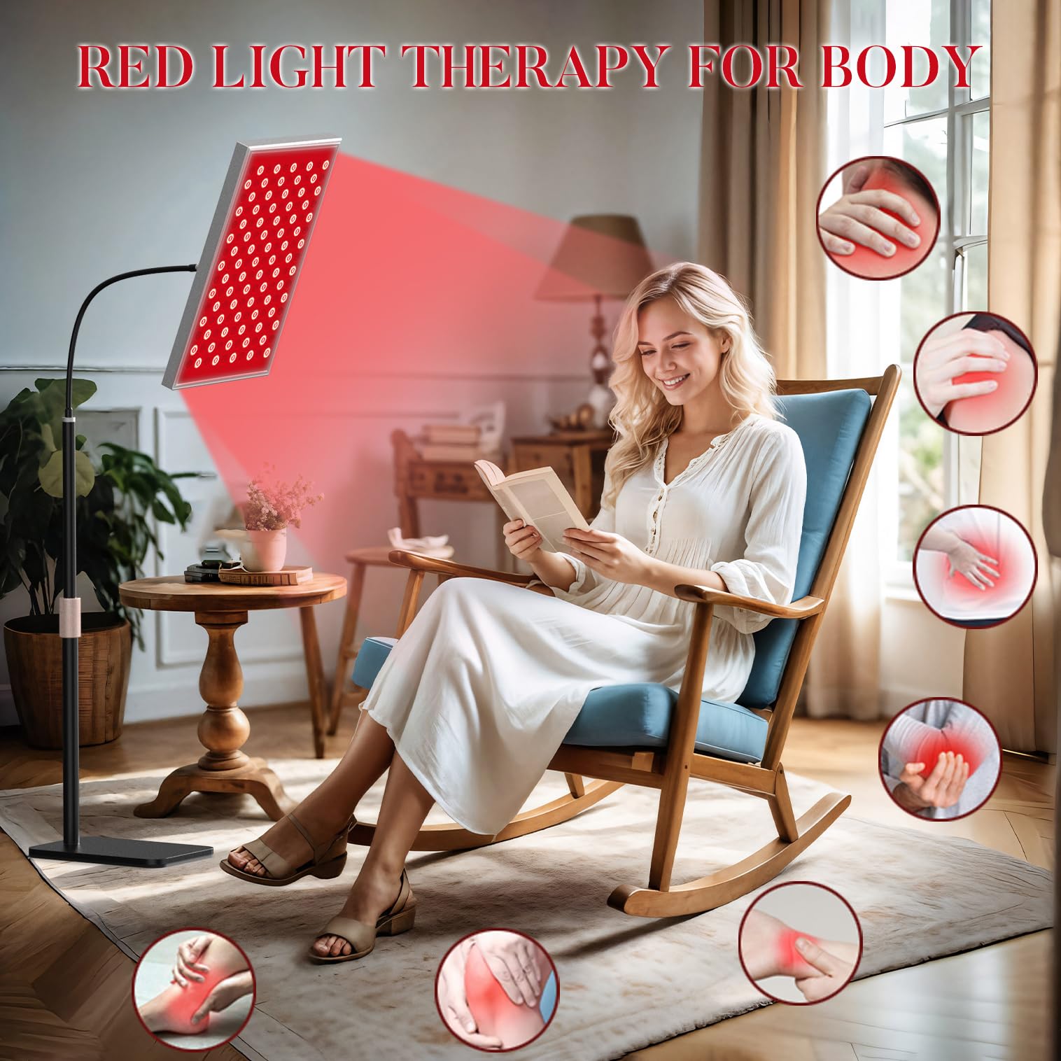 Réflecteurs intégrés focalisant la lumière rouge pour diffusion homogène.