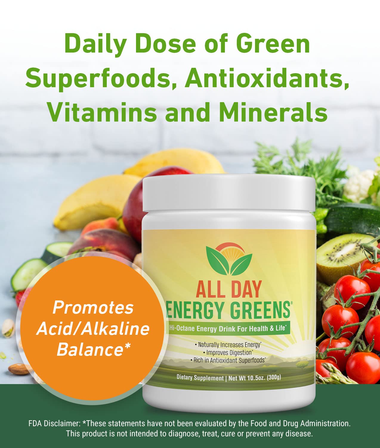 IVL All Day Energy Greens ingrédients, mélange de superaliments pour soutenir la digestion.