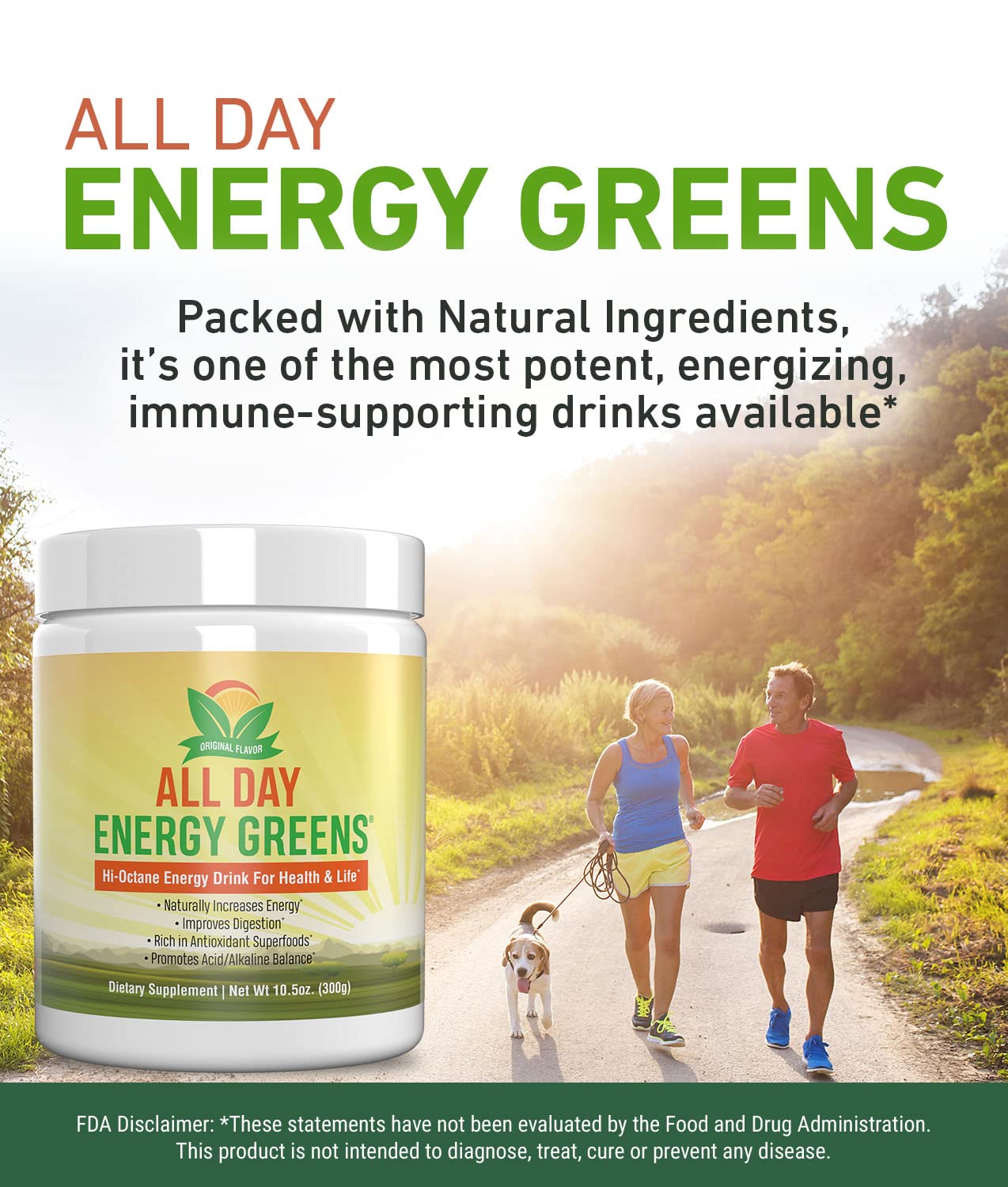 IVL All Day Energy Greens poudre verte prête à être intégrée dans un smoothie.