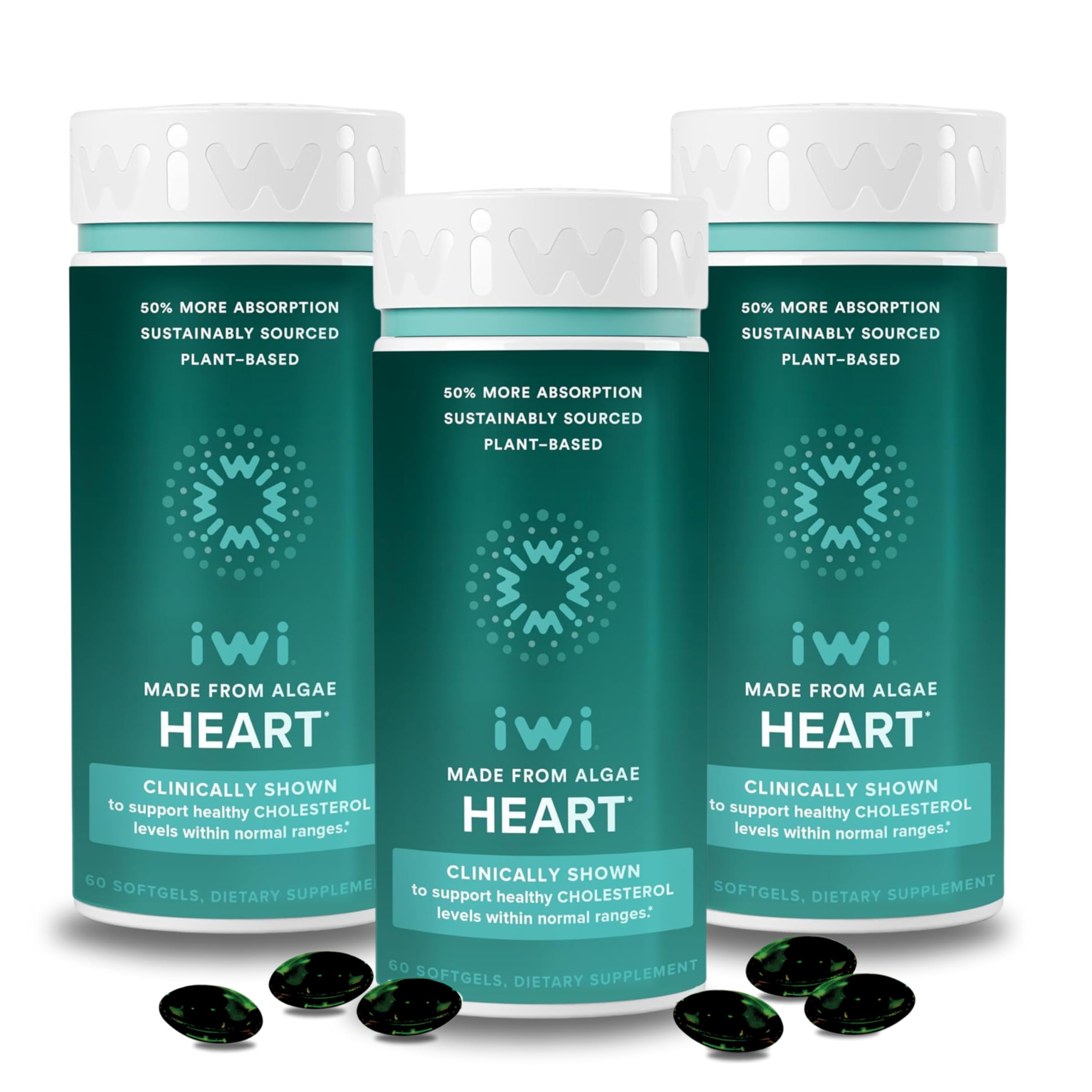 Iwi Life Heart Omega-3 – bouteille et étiquette, soutien potentiel à la santé cardiovasculaire.