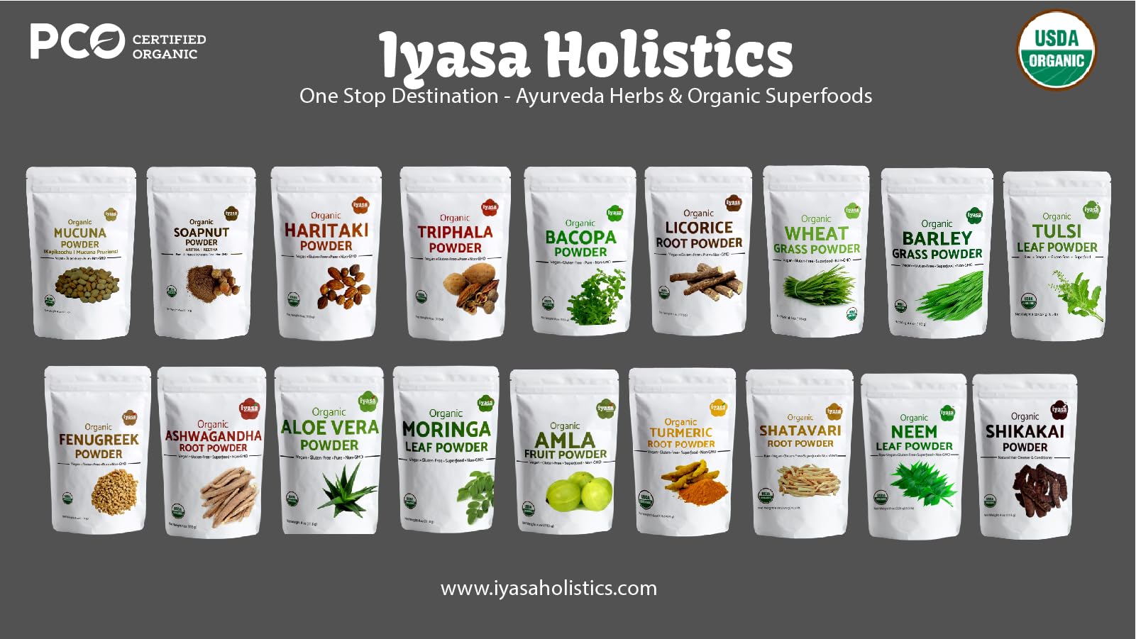 Ingrédients ayurvédiques Triphala Iyasa Holistics pour mélanges quotidiens