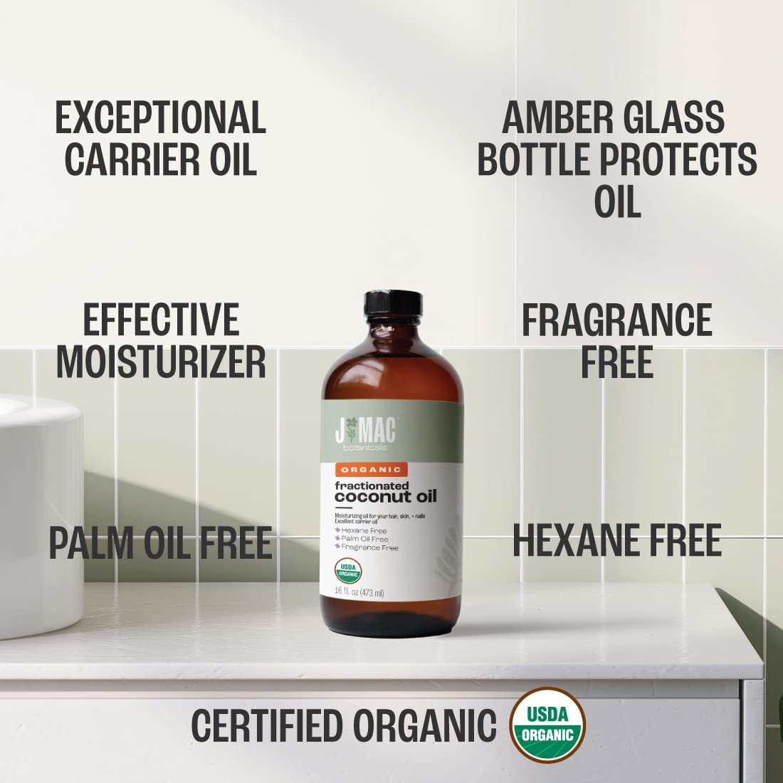 J MAC BOTANICALS Huile coco fractionnée, soin capillaire sans rinçage pour cheveux secs.