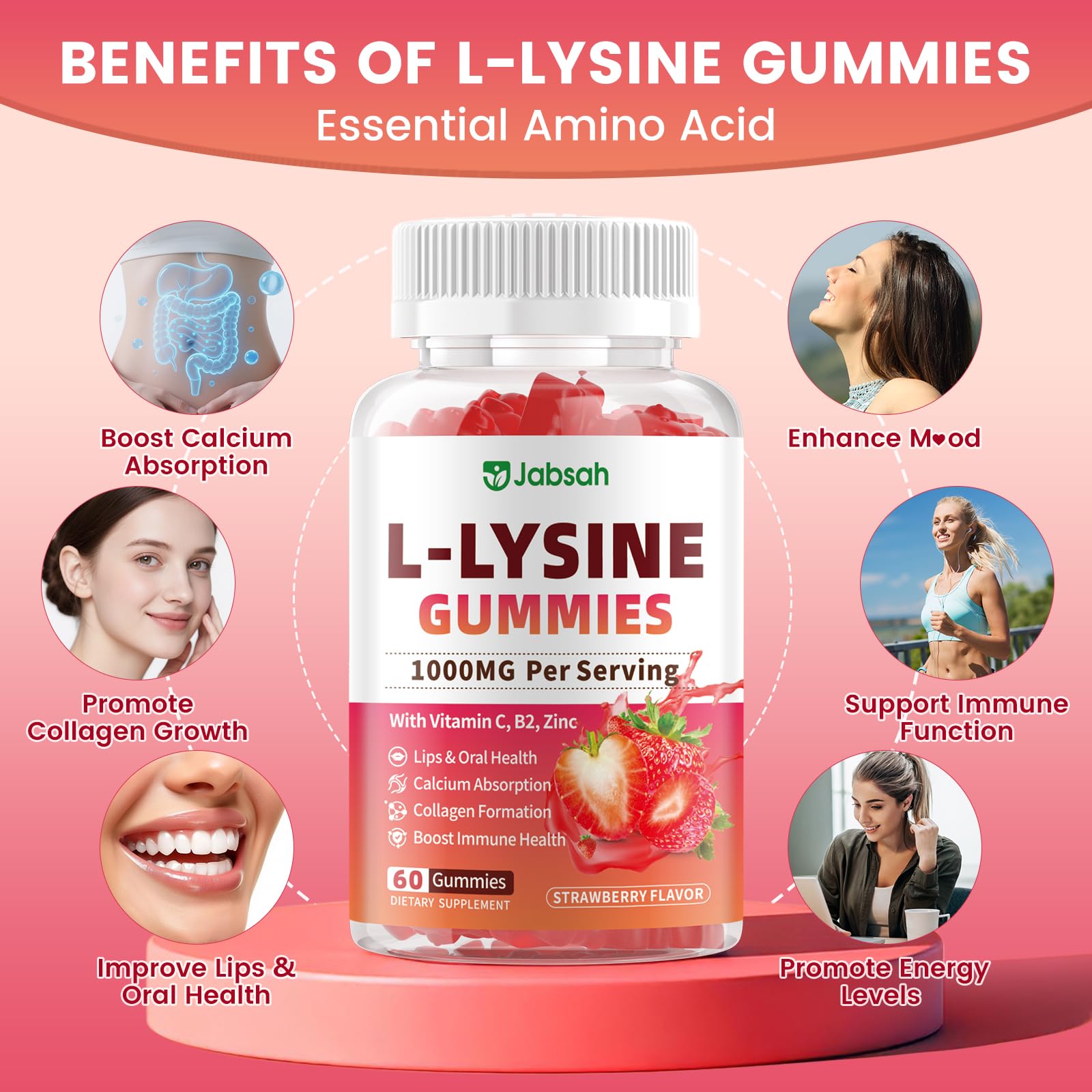 Étiquette Jabsah Lysine 1000mg, informations nutritionnelles claires.