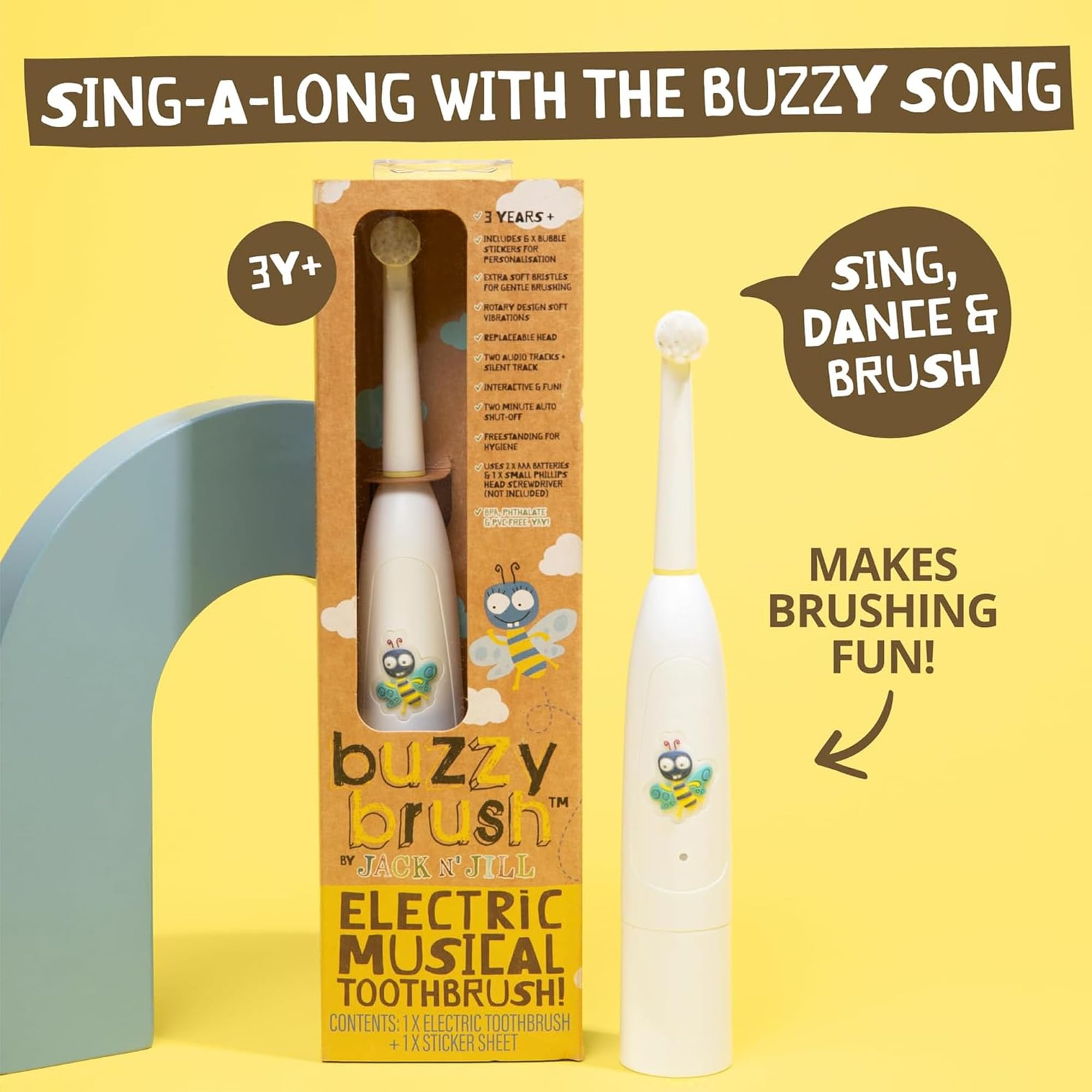 Jack N' Jill Buzzy Brush LED Tri-Couleurs indique les modes de brossage