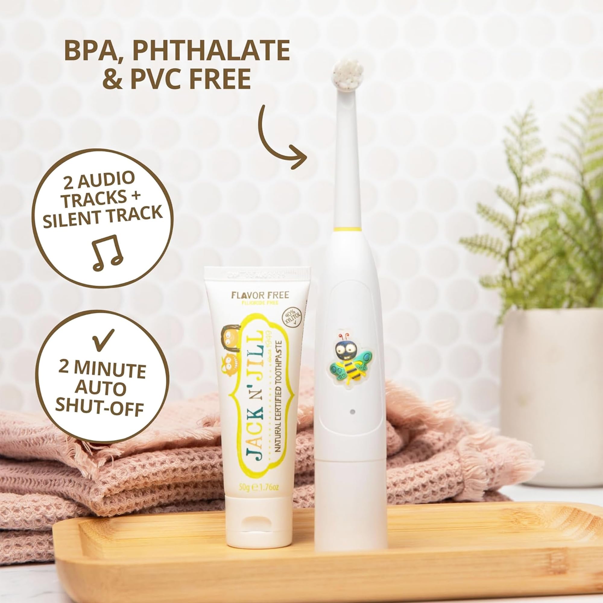 Jack N' Jill Buzzy Brush fonctionnant sur piles, pratique à utiliser sans fil