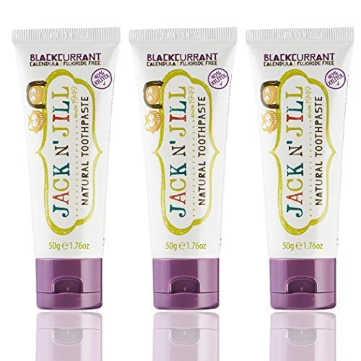 Dentifrice Jack N' Jill cassis, pack de 3, pratique pour la routine quotidienne.