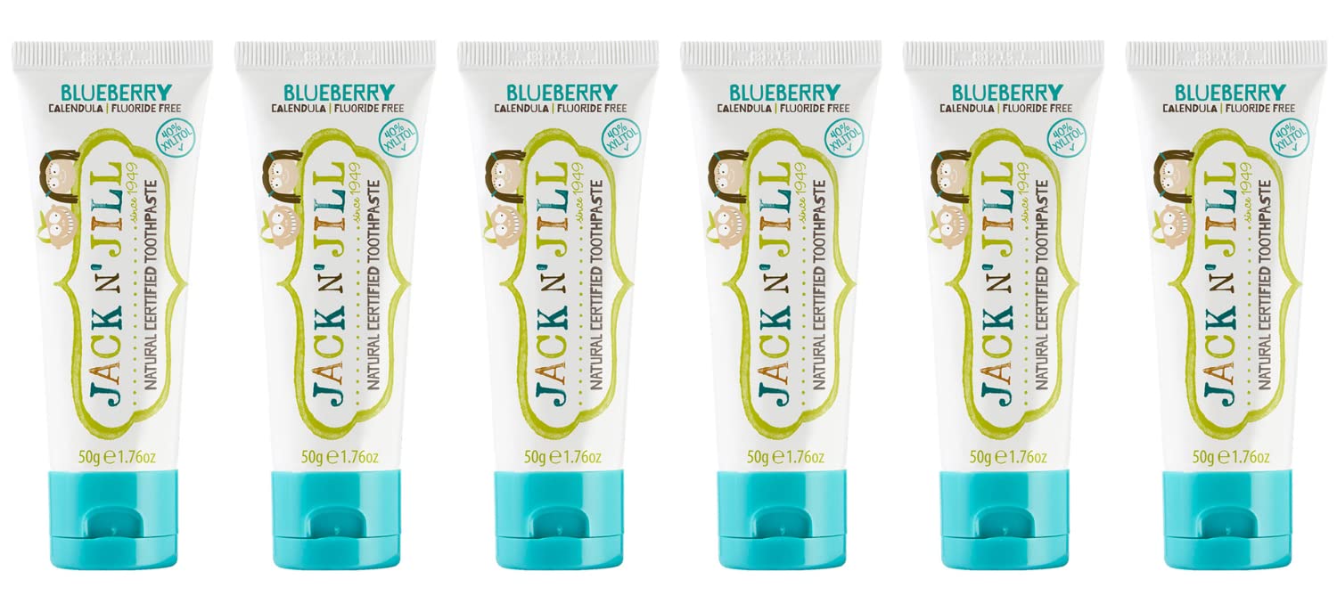 Jack N' Jill dentifrice enfant myrtille tube, goût agréable sans fluor pour le brossage.
