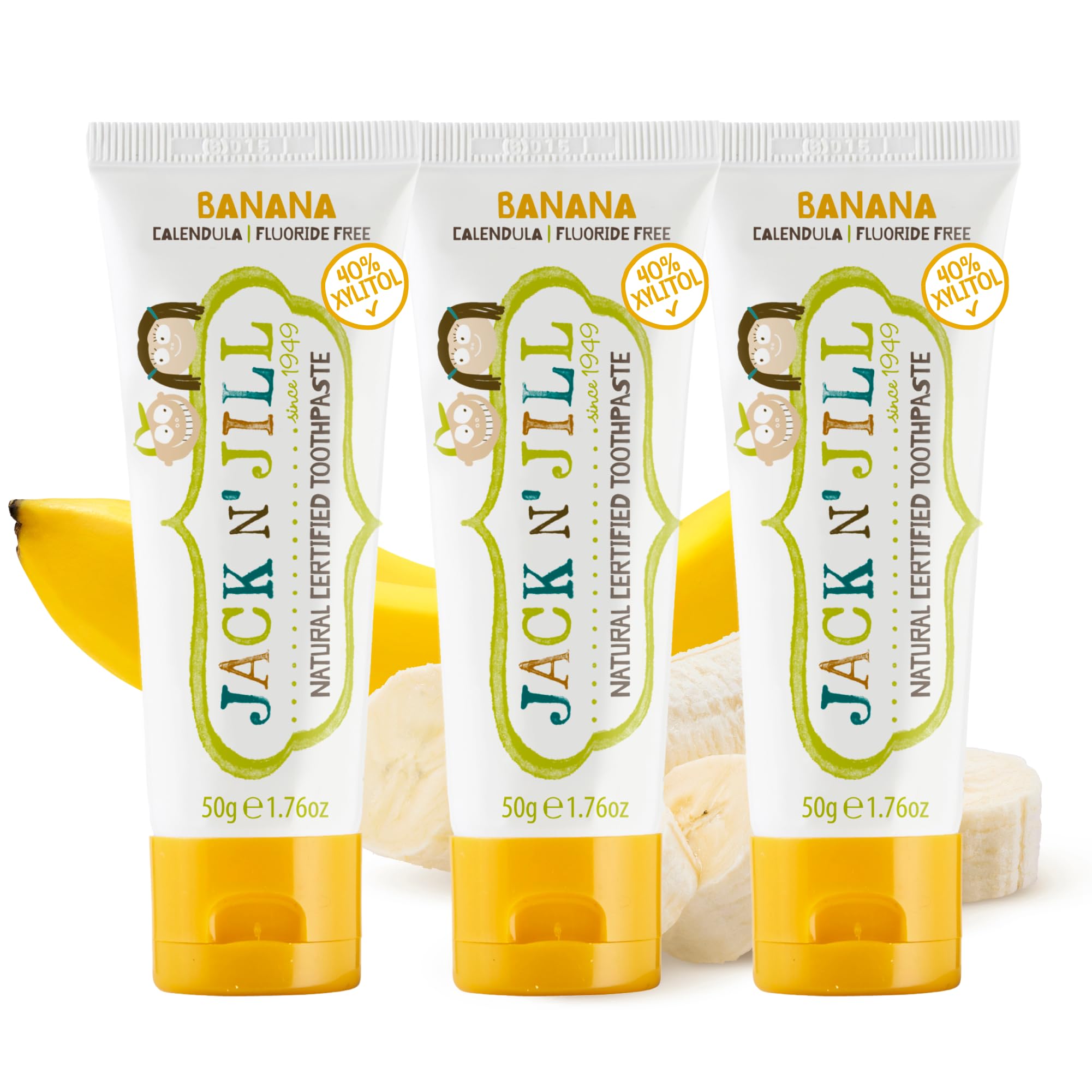 Jack N' Jill dentifrice tout-petit banane, tube Pack3, facilitant le brossage quotidien.