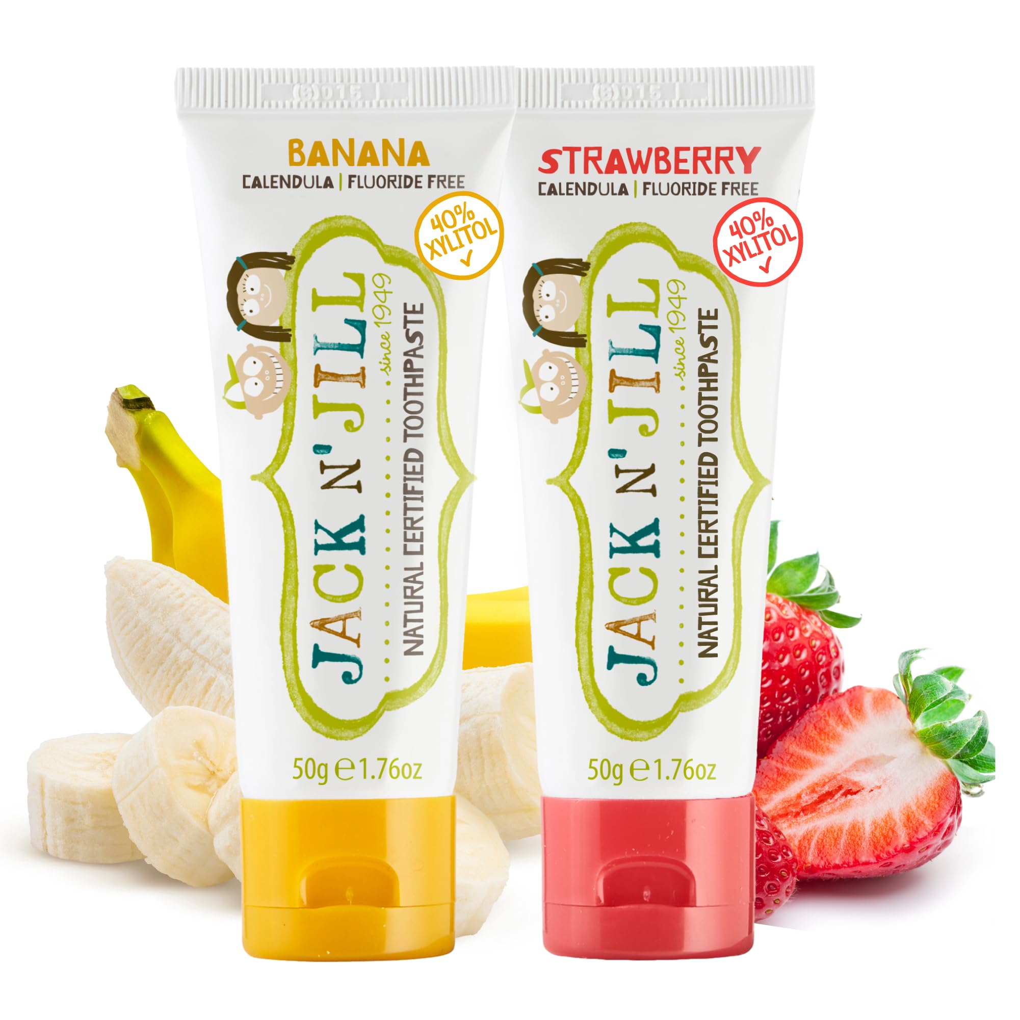 Jack N' Jill dentifrice sans fluor pour tout-petit, fraise-banane, tube 2-pack.