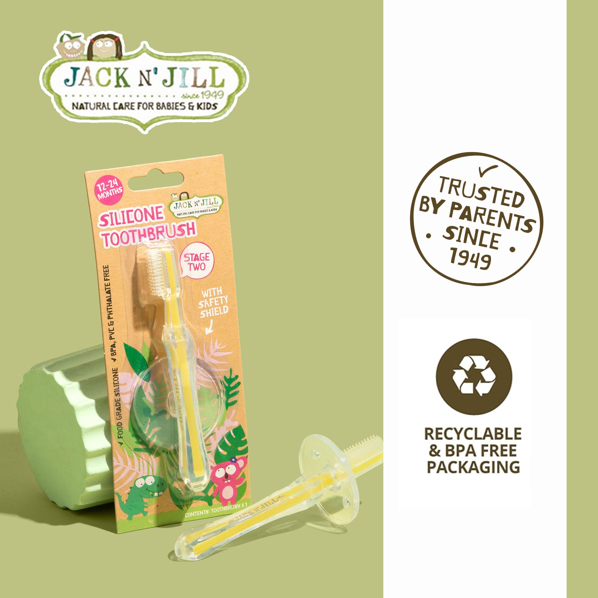 Brosse Jack N' Jill Étape 2, poils doux, parfait pour gencives sensibles et dents naissantes.