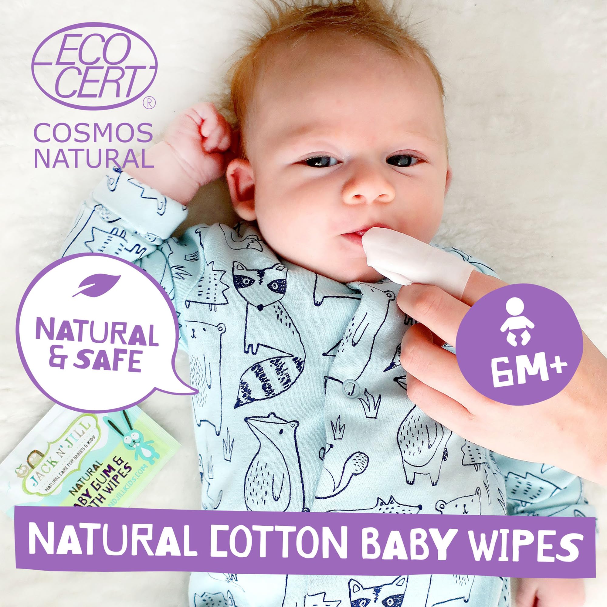 Texture coton doux JACK N' JILL pour gencives sensibles et dents.