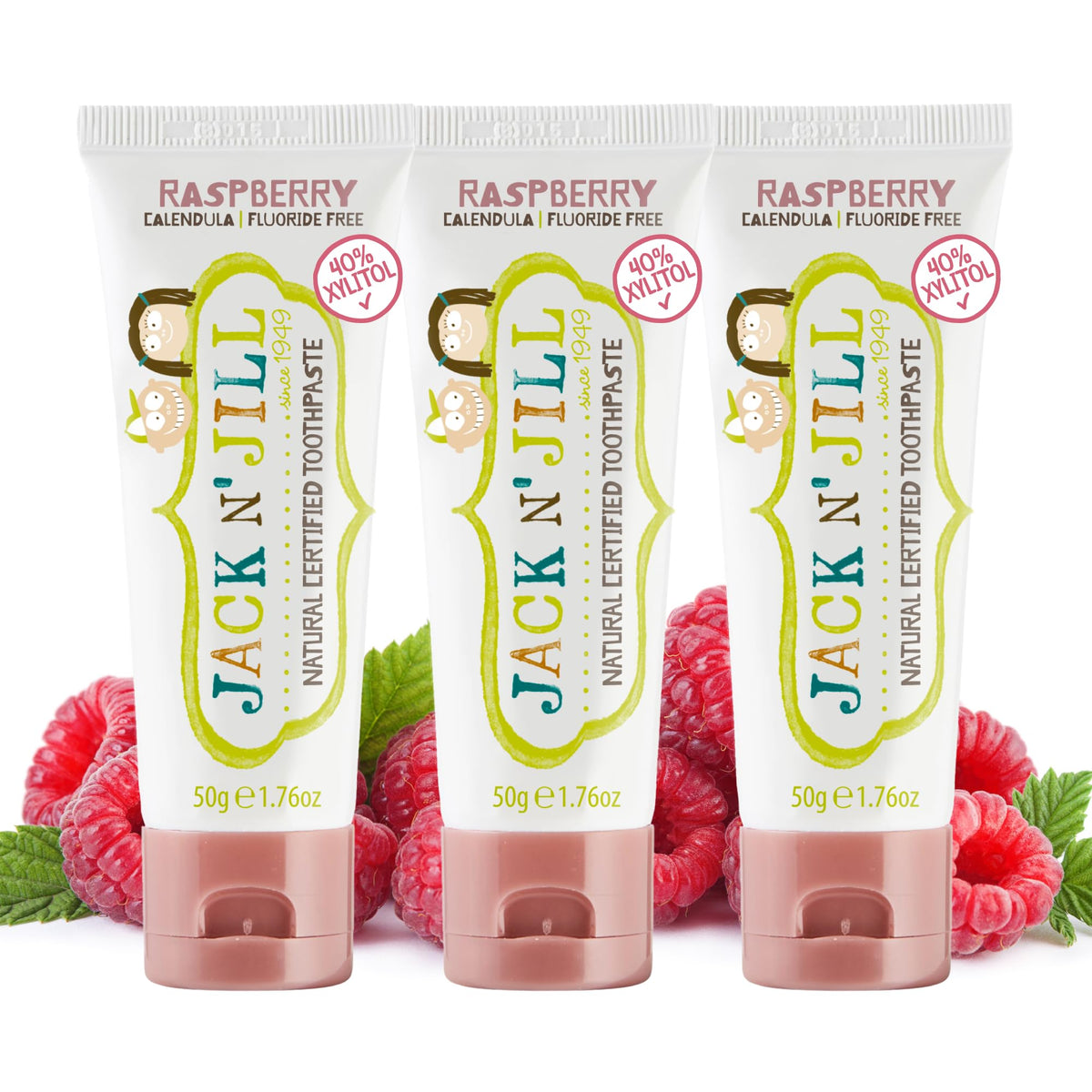 Jack N' Jill dentifrice naturel framboise, tube prêt à l'emploi pour le brossage des tout-petits.