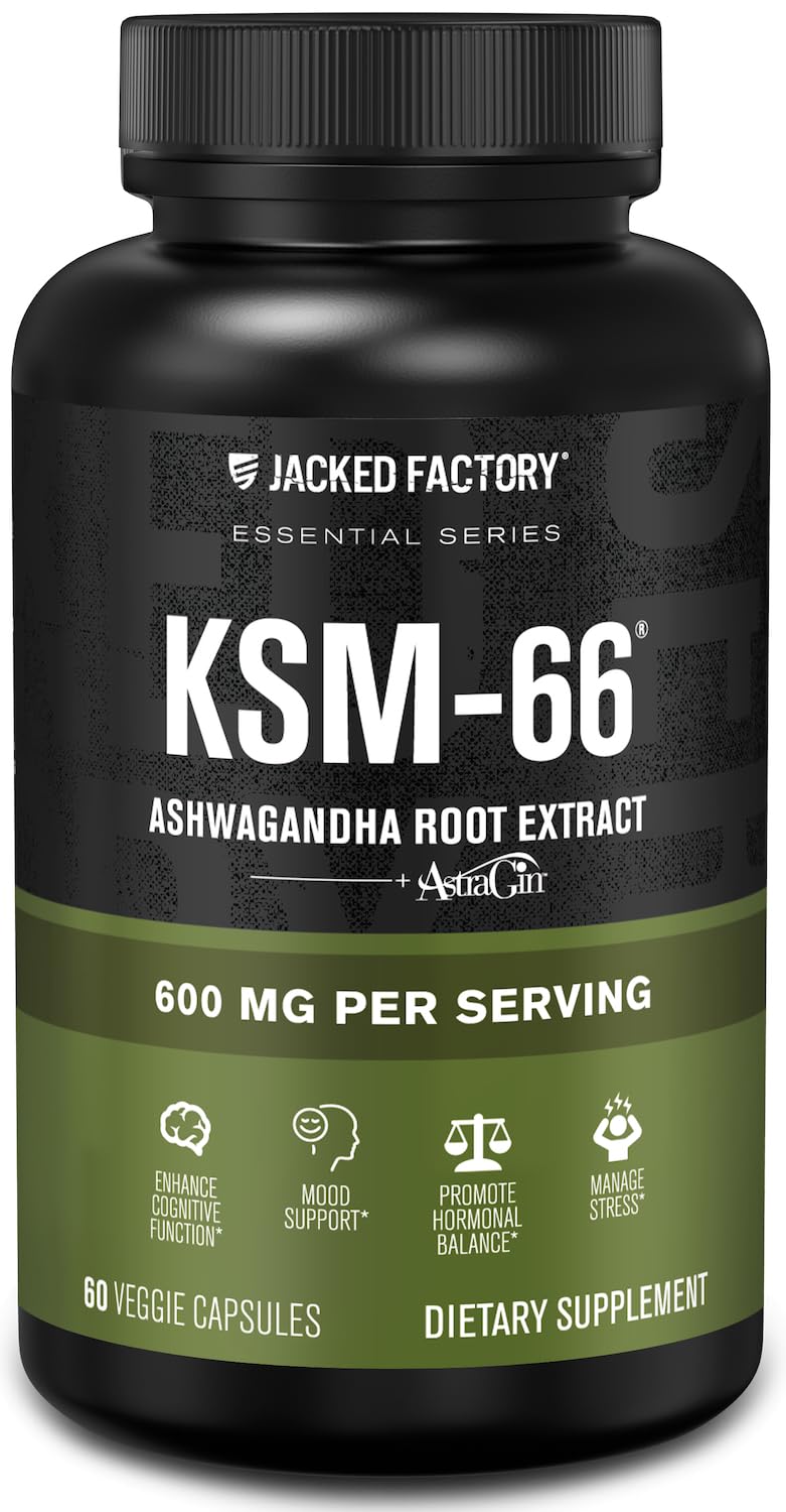 Jacked Factory Ashwagandha — capsules 600 mg pour détente et concentration.