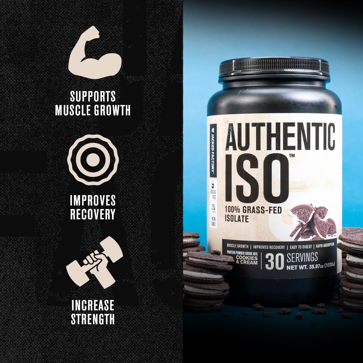 Jacked Factory Authentic ISO – 25 g de protéine par portion, idéal après séance.