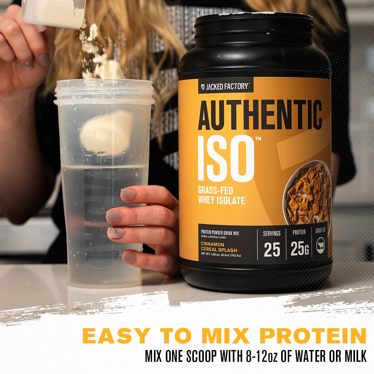Authentic ISO isolat whey, scoop inclus, mélange rapide et digestion légère.