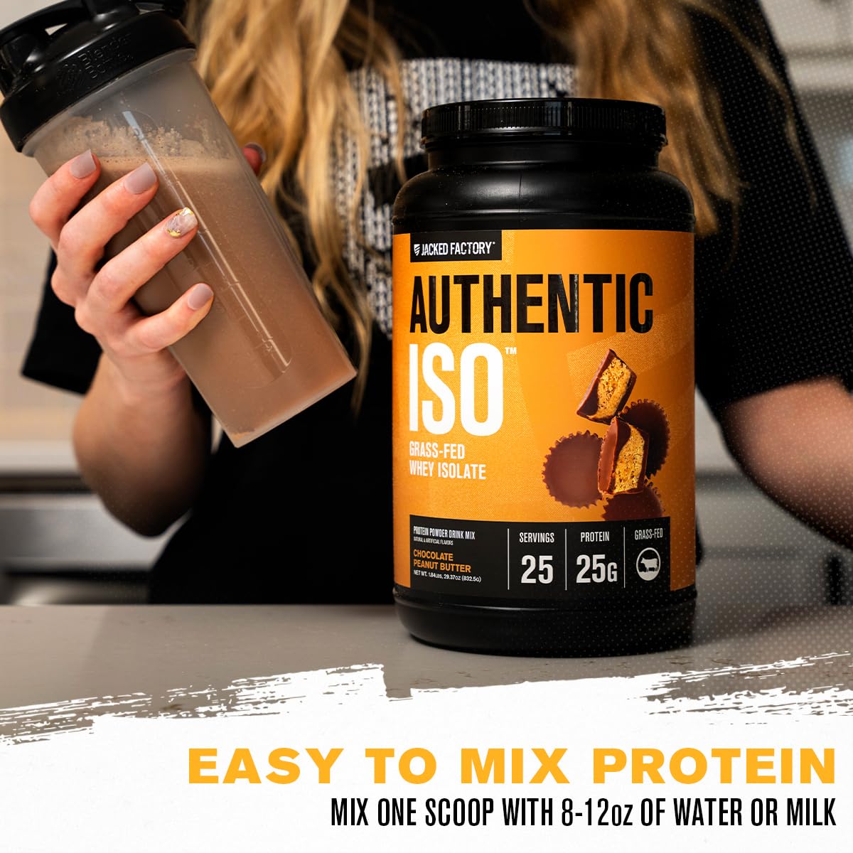 Protéine 25 g par portion de Jacked Factory Authentic ISO, soutien musculaire après l'effort.