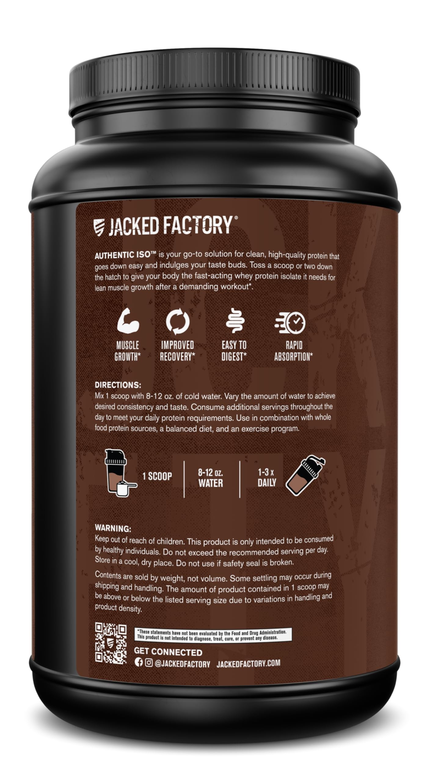 Boîte Authentic ISO Whey de 25 portions pour des entraînements réguliers.