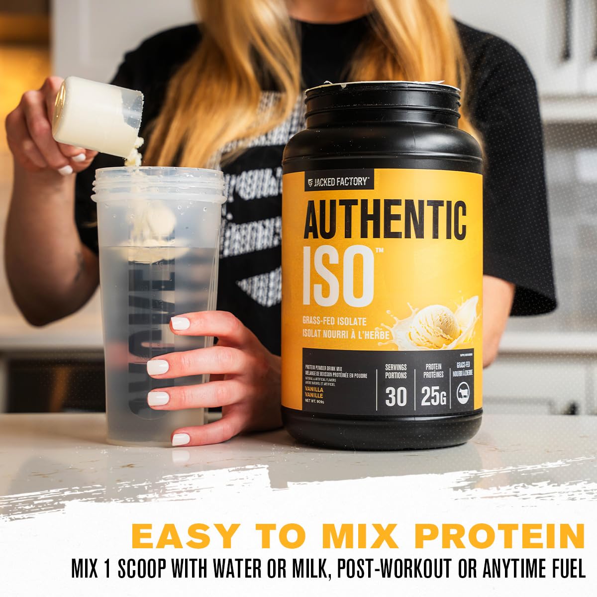 Jacked Factory Authentic ISO Whey Isolat, digestion légère et absorption rapide.