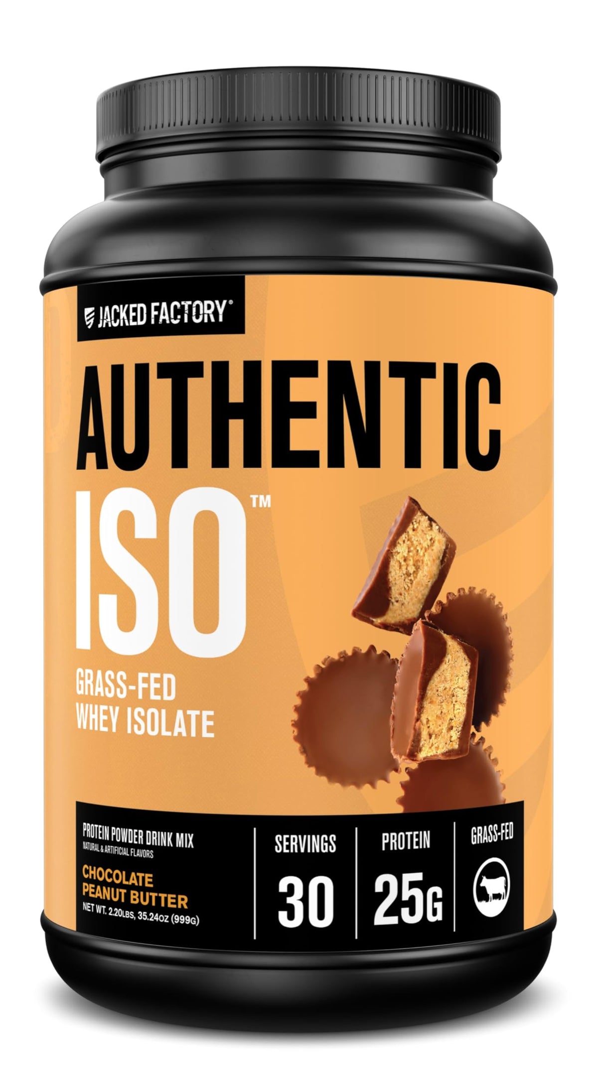 Jacked Factory Authentic ISO – poudre protéinée, récupération post‑entraînement rapide.