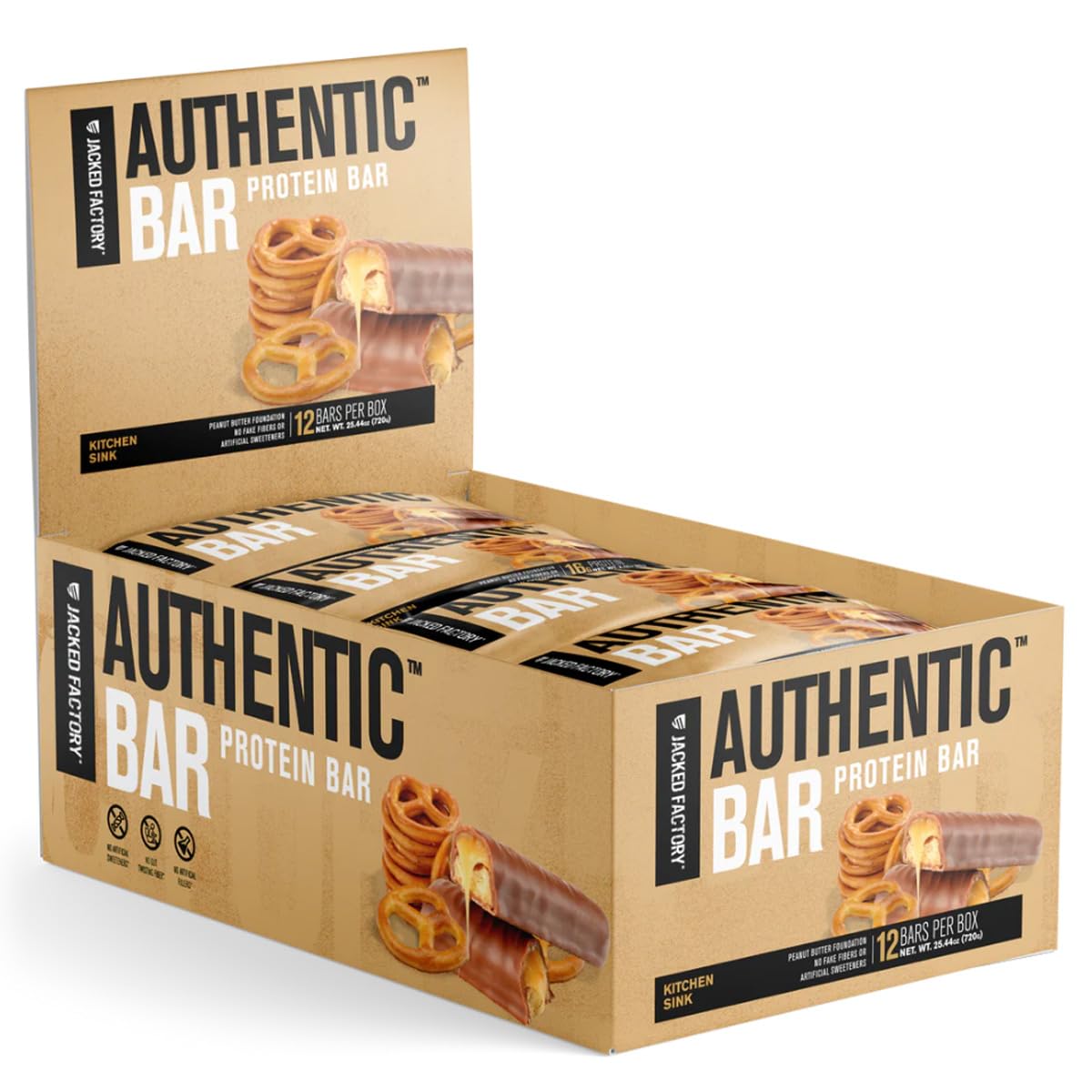 Barre protéinée authentique Jacked Factory cuisine-évier: collation pratique et protéinée pour vos pauses actives.