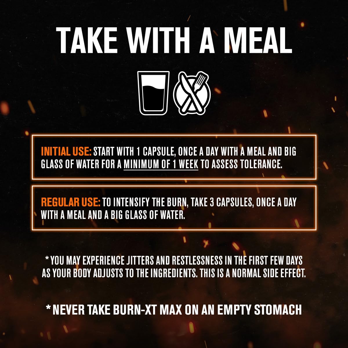 Étiquette Burn-XT Max présentant les ingrédients et leurs effets potentiels.