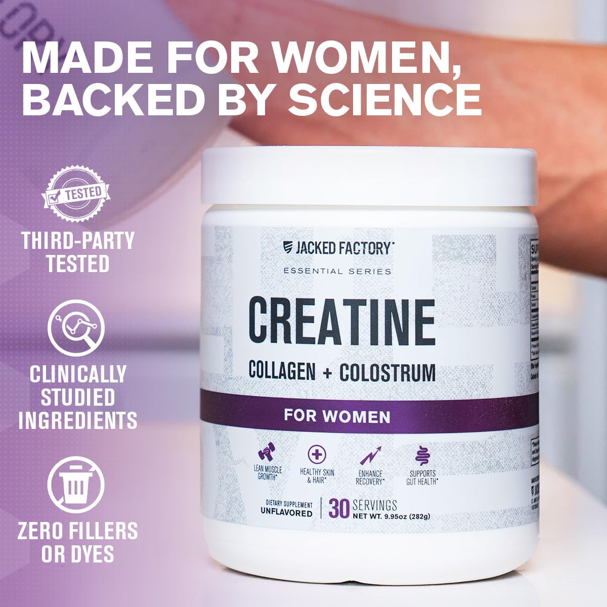 Jacked Factory Créatine pour Femmes – cuillère-doseuse pour dosage précis et pratique.