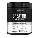 Jacked Factory Creatine + Glutamine — bouteille présentée, soutient récupération et énergie après l'entraînement.
