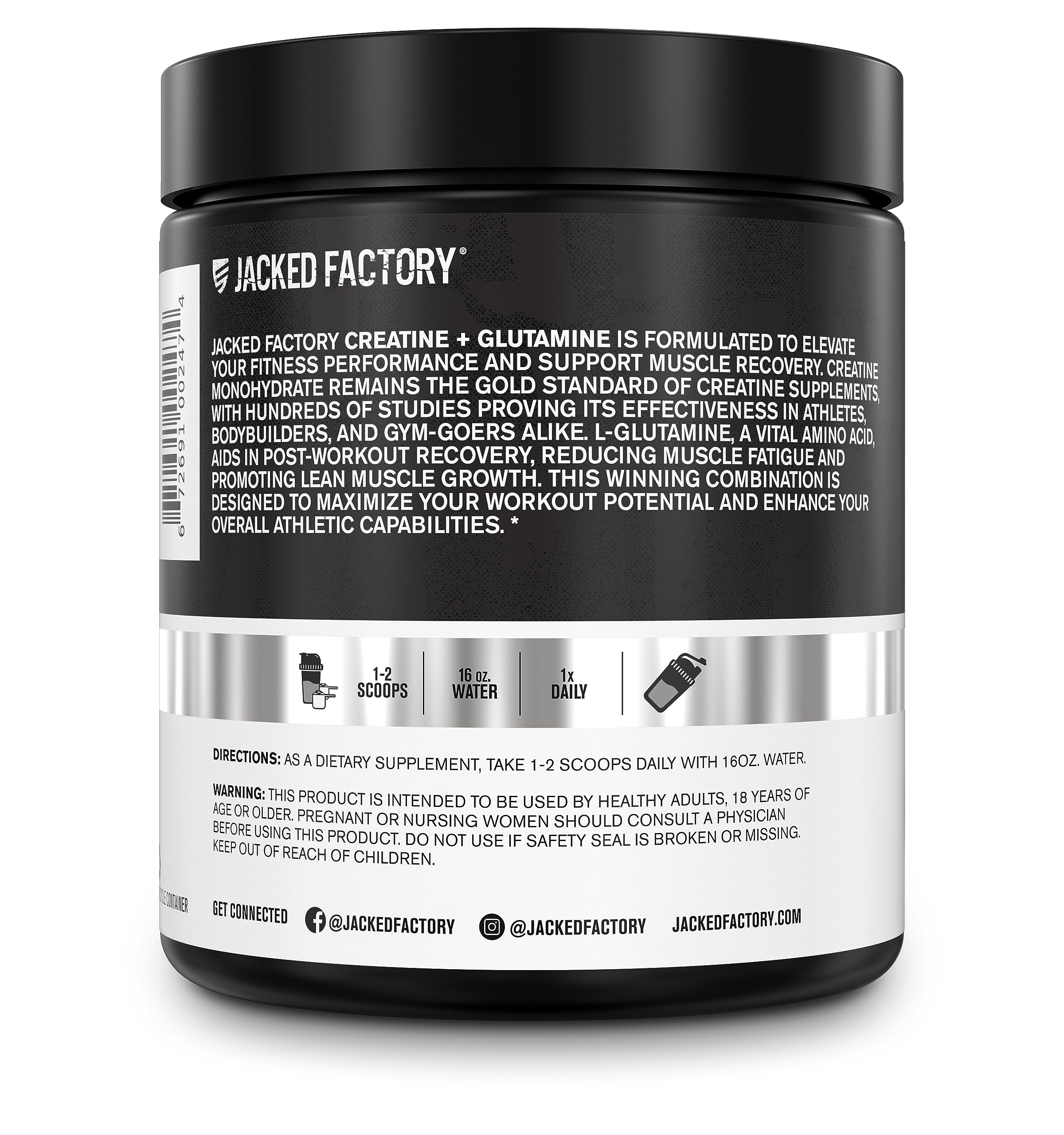Jacked Factory Creatine + Glutamine — contrôle de qualité, produit sans additifs agressifs.