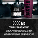 Jacked Factory Creatine + Glutamine — poudre blanche, mélange facile dans l'eau.