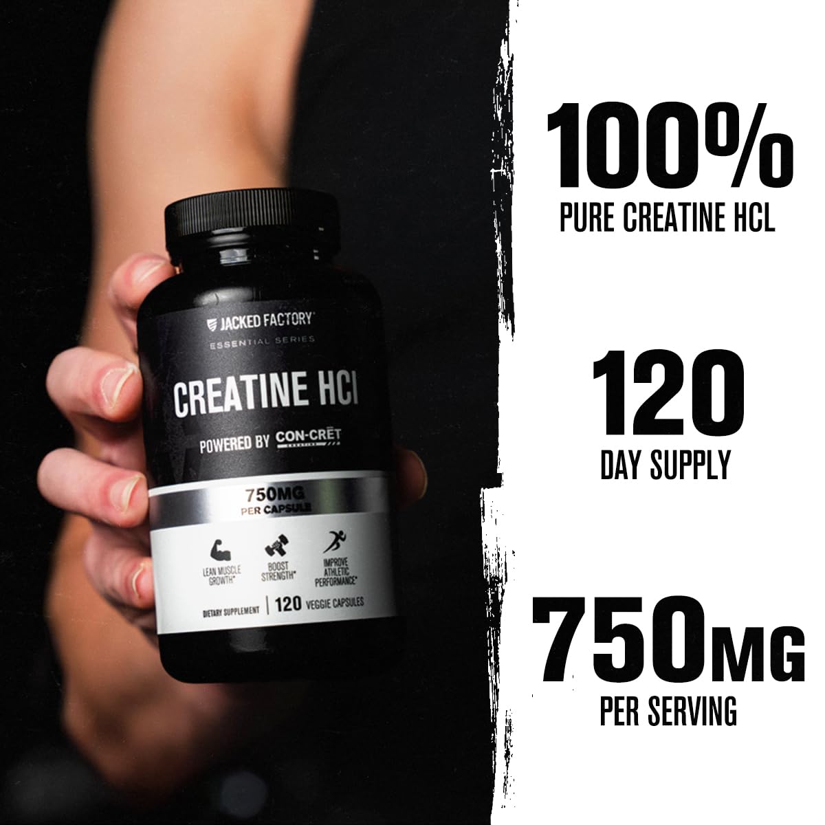 Ouverture de la bouteille de Jacked Factory Creatine HCl capsules, accessibilité quotidienne.